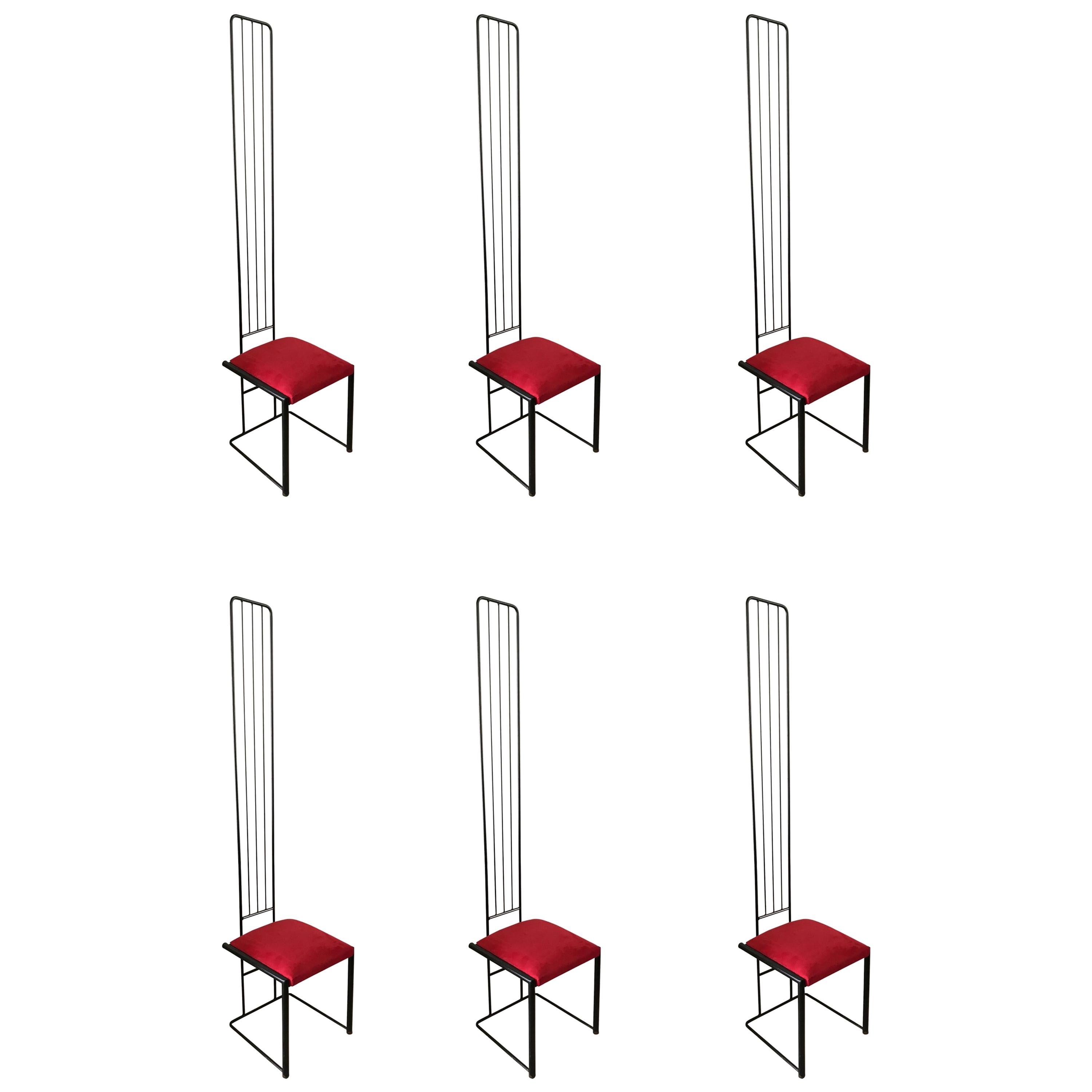 Set of Six Postmodern High Back Dining Chairs