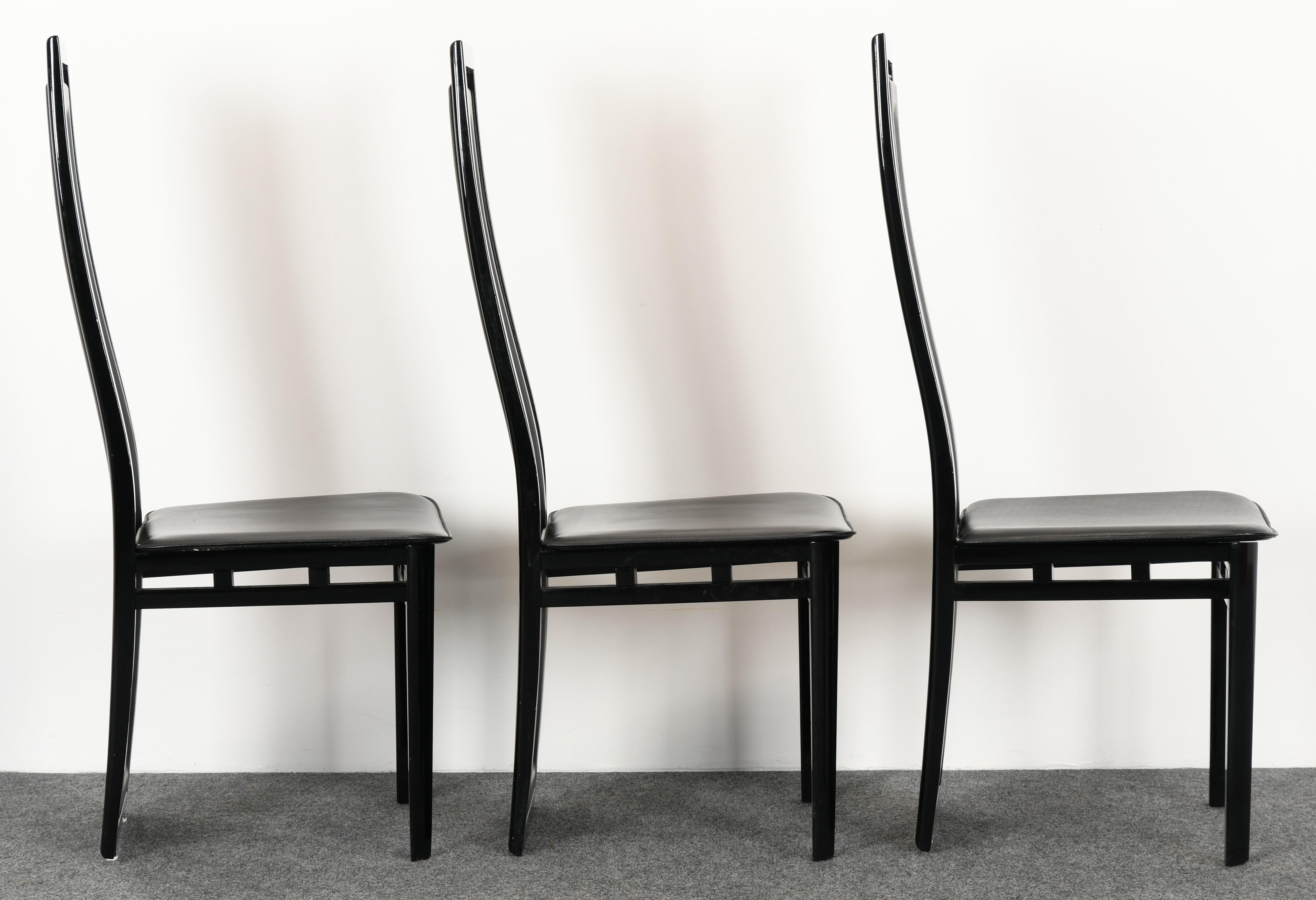 Wood Set of Six Postmodern Italian Sibau Dining Chairs, 1980s