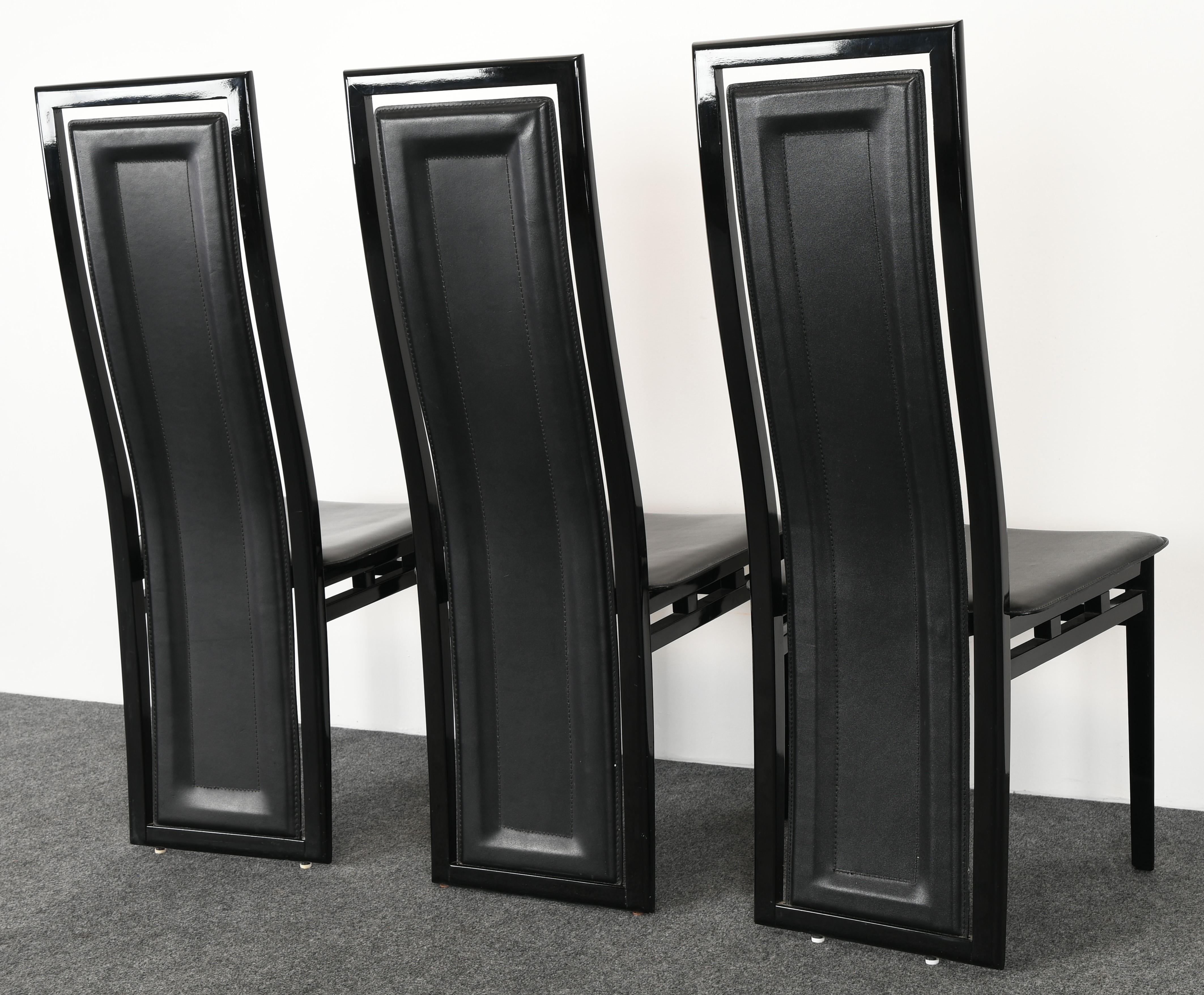 Ebonized Set of Six Postmodern Italian Sibau Dining Chairs, 1980s