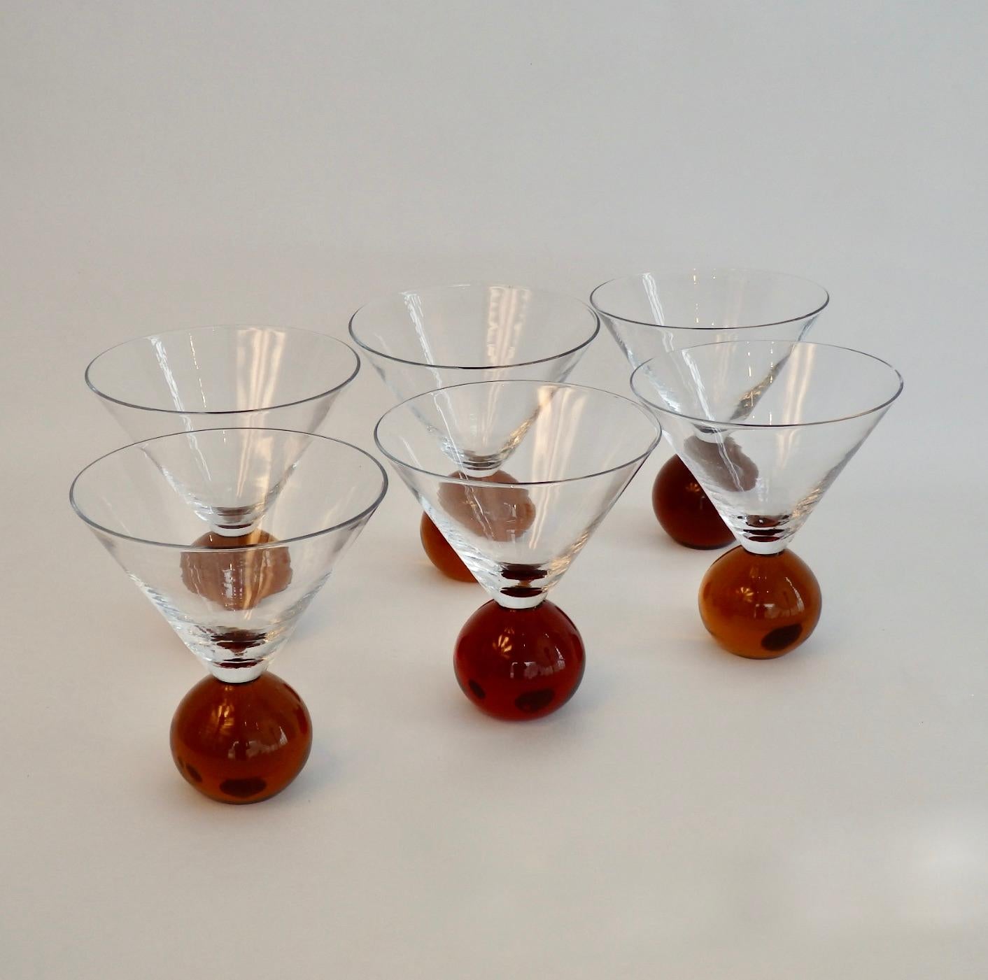 Post-Modern Set of Six Postmodern Memphis Style Martini Cocktail Glasses