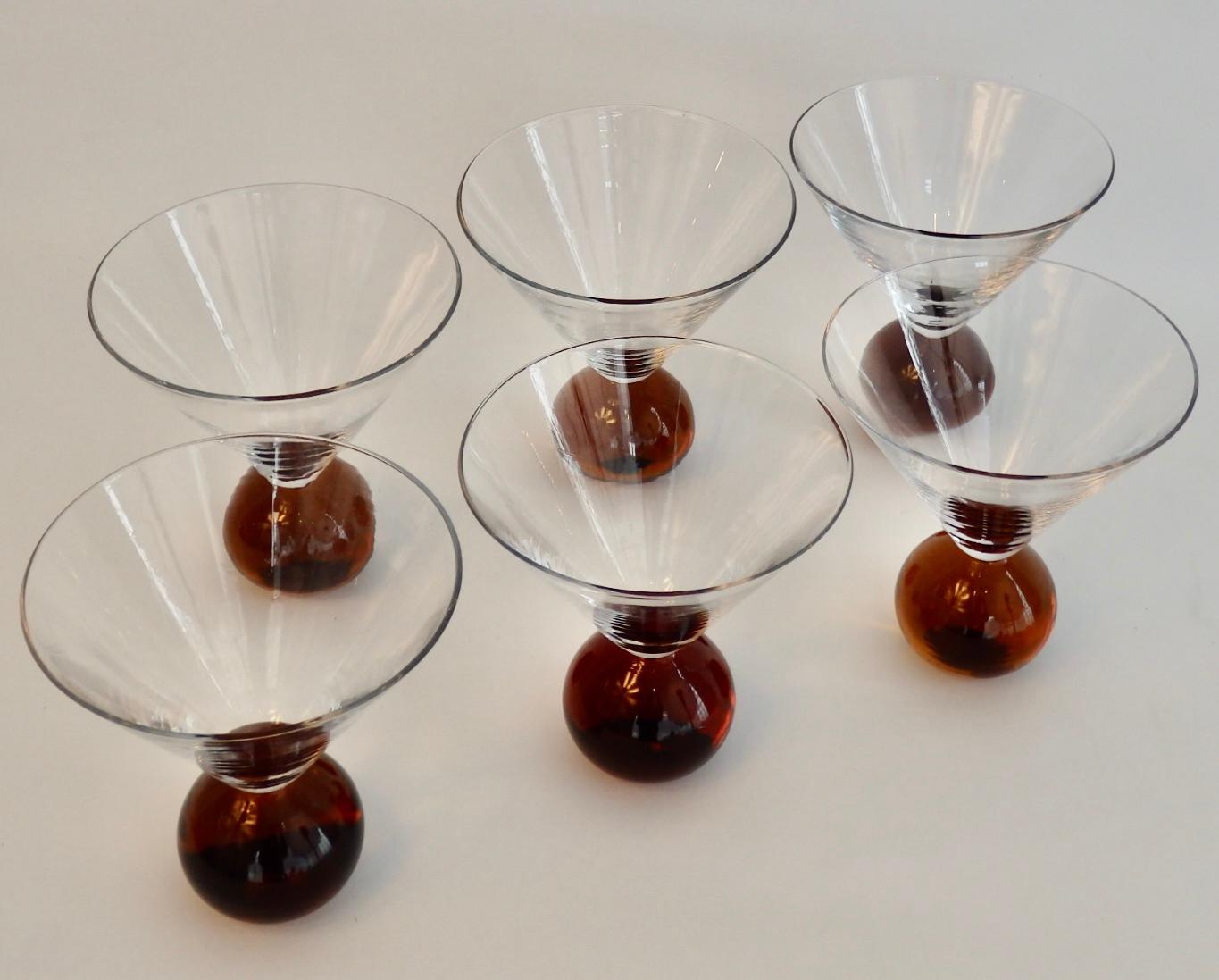Italian Set of Six Postmodern Memphis Style Martini Cocktail Glasses