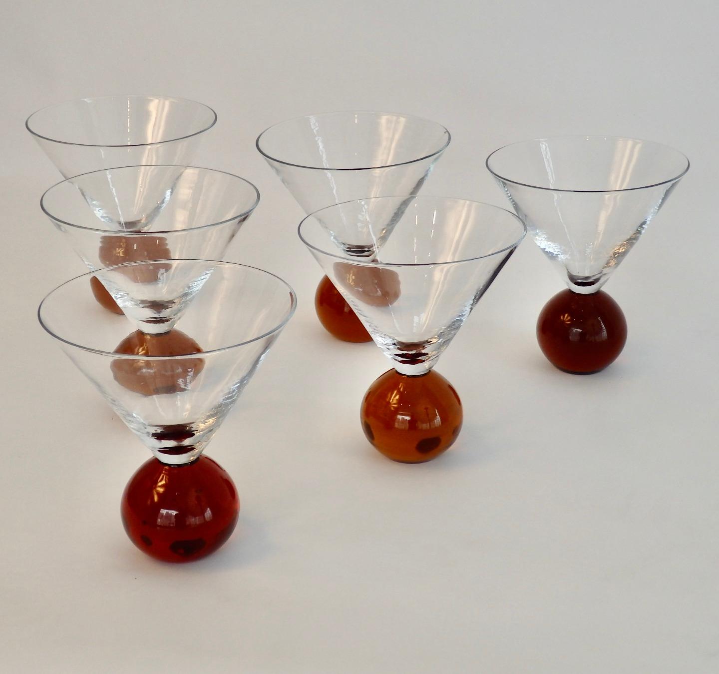 Set of Six Postmodern Memphis Style Martini Cocktail Glasses In Good Condition In Ferndale, MI