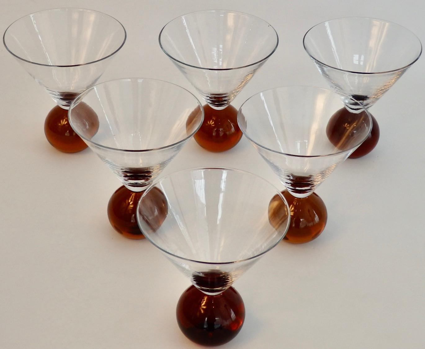 20th Century Set of Six Postmodern Memphis Style Martini Cocktail Glasses