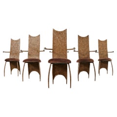 Set of Six Post Modern Textured Steel Dining Armchairs 