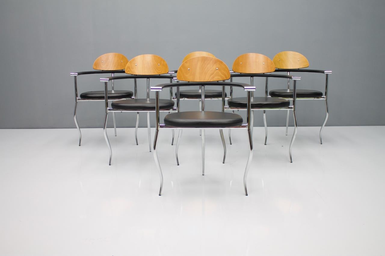 Post-Modern Set of Six Dining Chairs by Arrben Italy For Sale