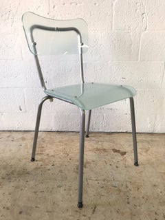 Set of Six Postmodern Glass and Steel Schoolhouse Dining Chairs