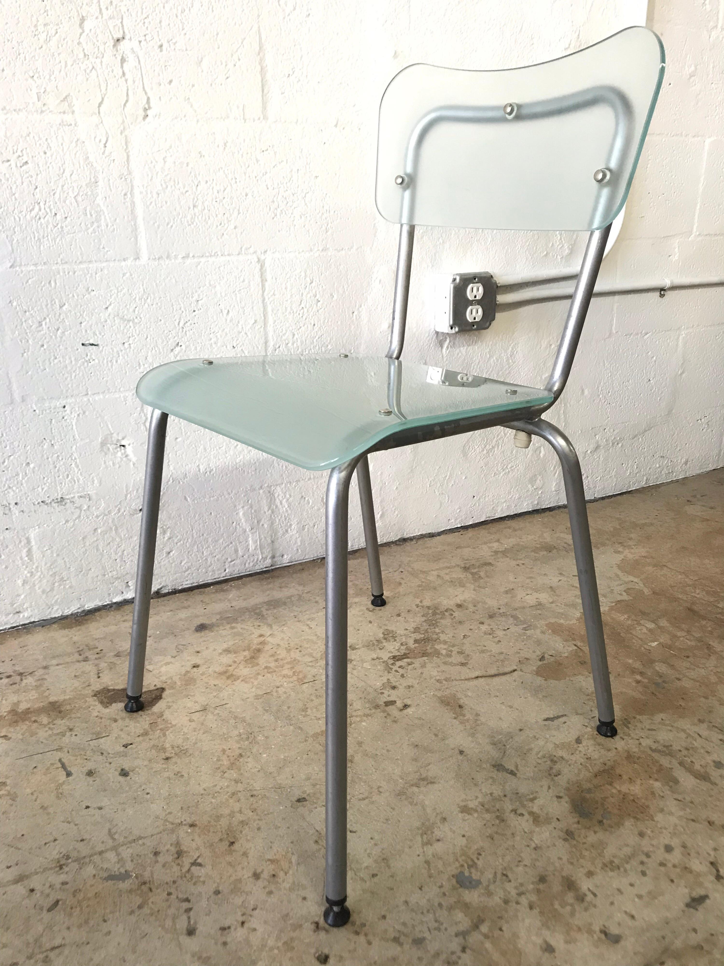 20th Century Set of Six Postmodern Glass and Steel Schoolhouse Dining Chairs