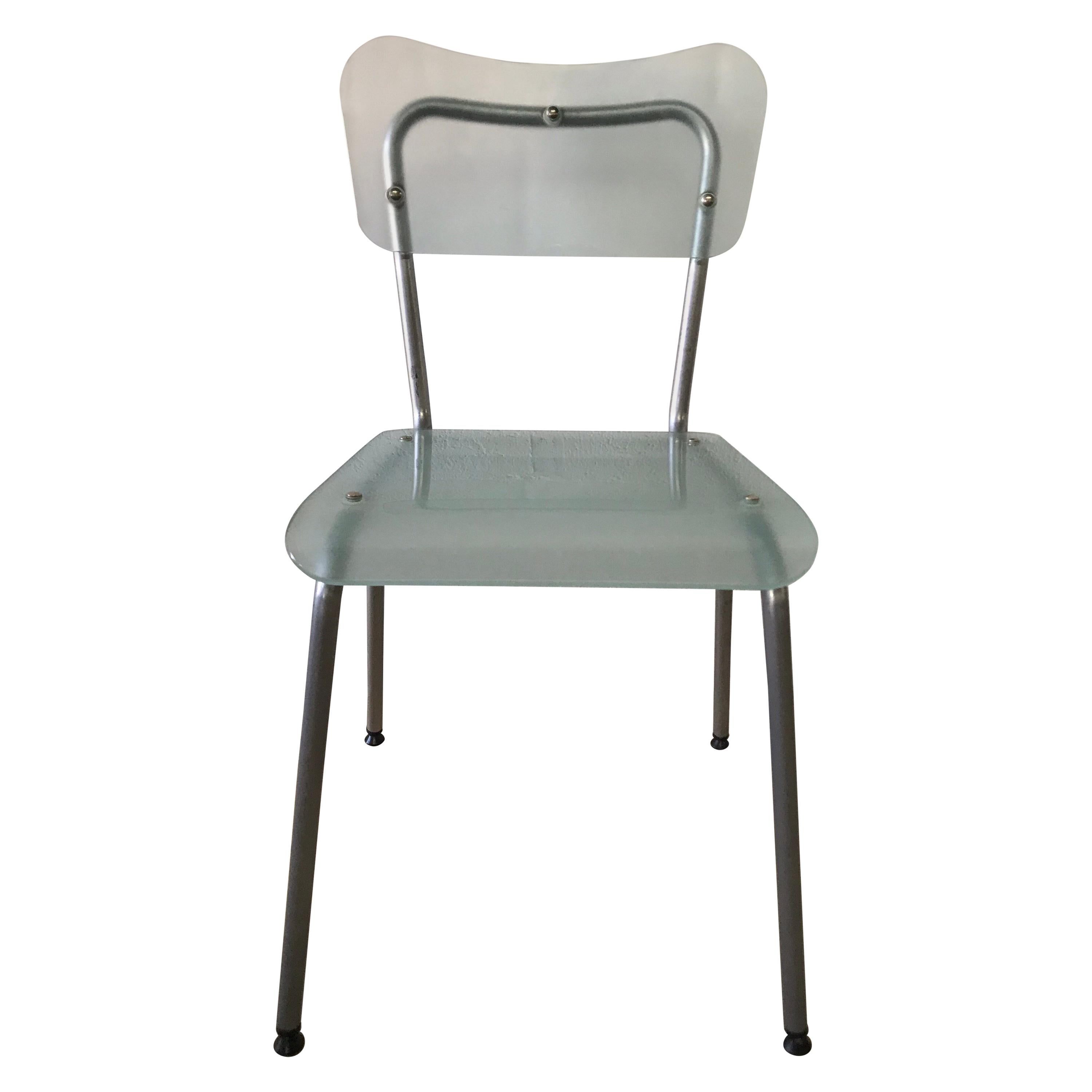 Set of Six Postmodern Glass and Steel Schoolhouse Dining Chairs