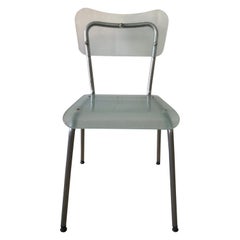 Vintage Set of Six Postmodern Glass and Steel Schoolhouse Dining Chairs