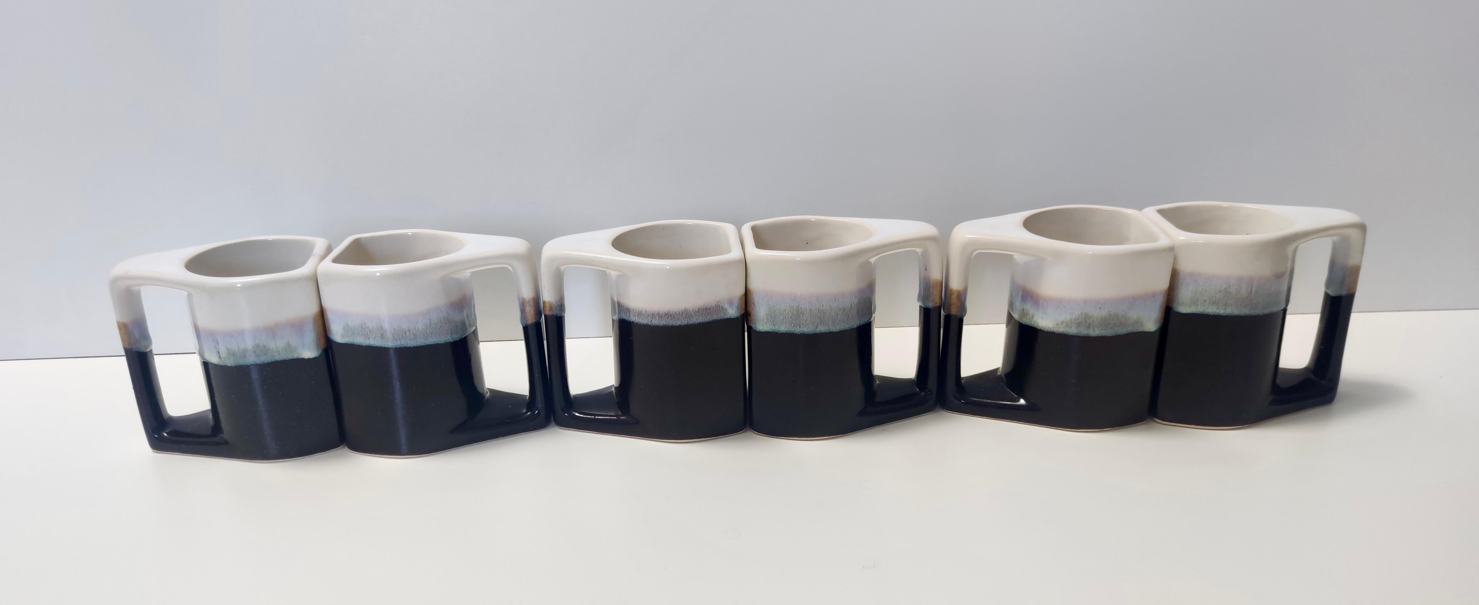 Set of Six Postmodern Lacquered Ceramic Mugs by Padilla, Mexico 2