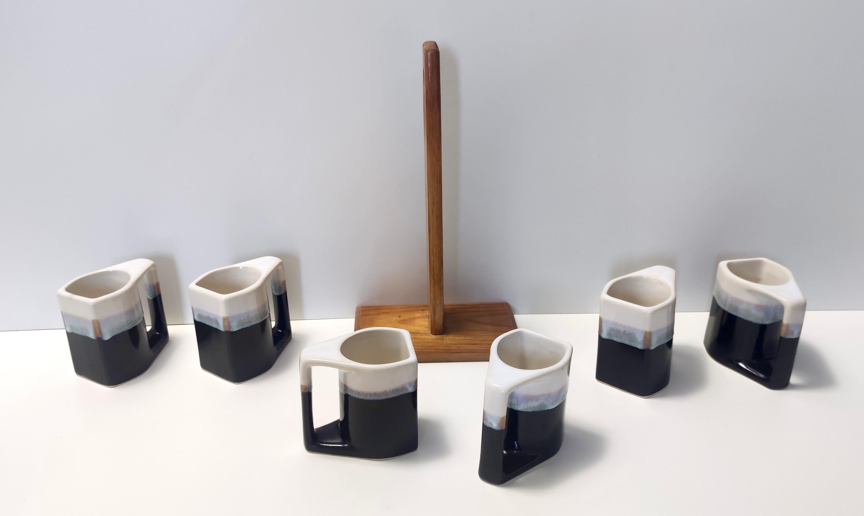 Set of Six Postmodern Lacquered Ceramic Mugs by Padilla, Mexico 1