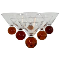 Set of Six Postmodern Memphis Style Martini Cocktail Glasses
