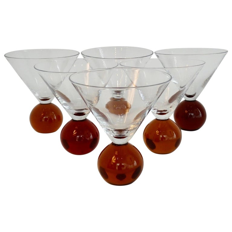Set of Six Postmodern Memphis Style Martini Cocktail Glasses at 1stDibs