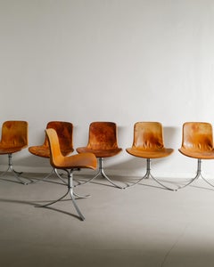 Set of Six Poul Kjaerholm PK9 Dining Chairs in Brown Leather by E. Kold, 1960s