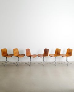 Set of Six Poul Kjaerholm PK9 Dining Chairs in Brown Leather by E. Kold, 1960s