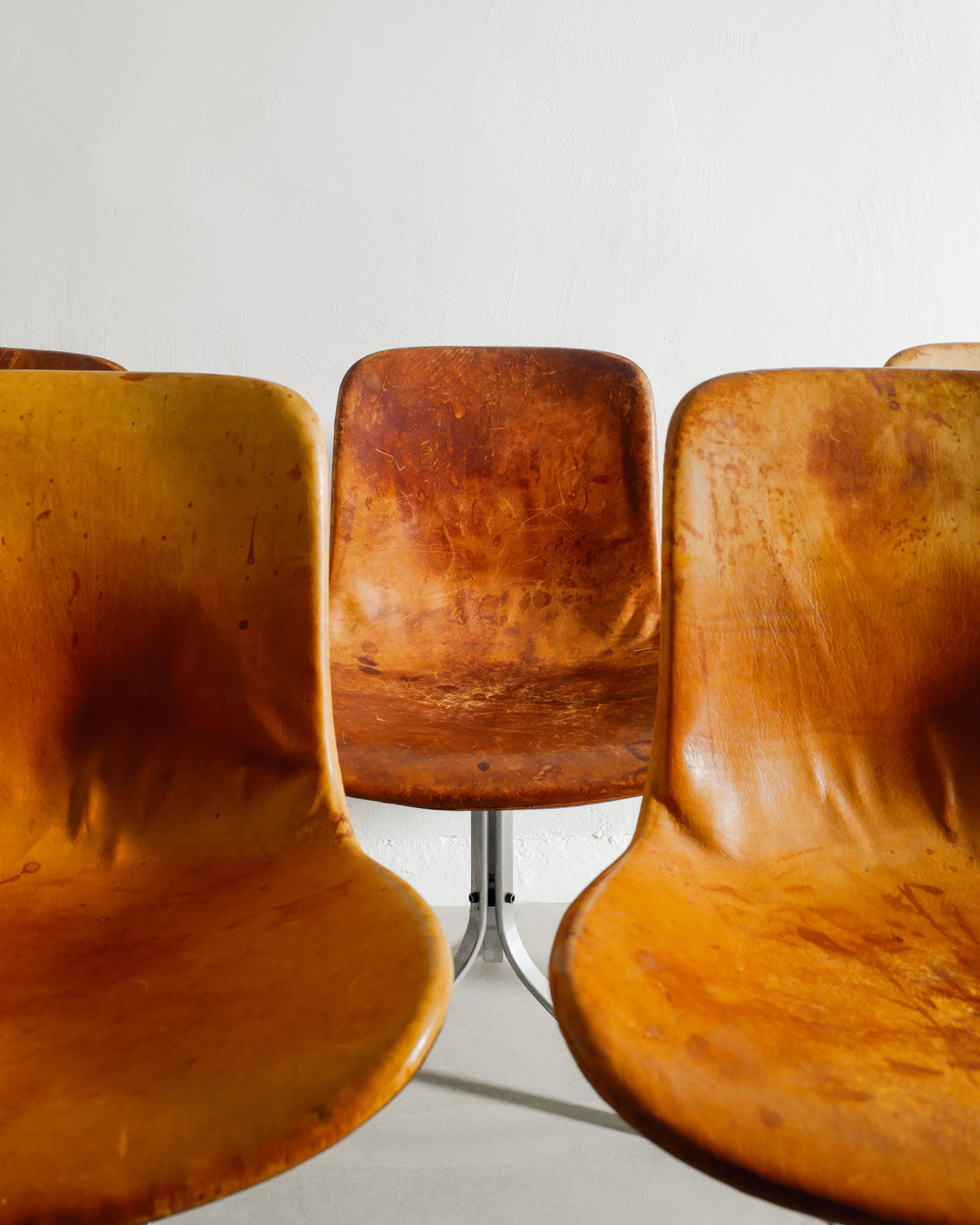Danish Set of Six Poul Kjaerholm PK9 Dining Chairs in Brown Leather by E. Kold, 1960s For Sale