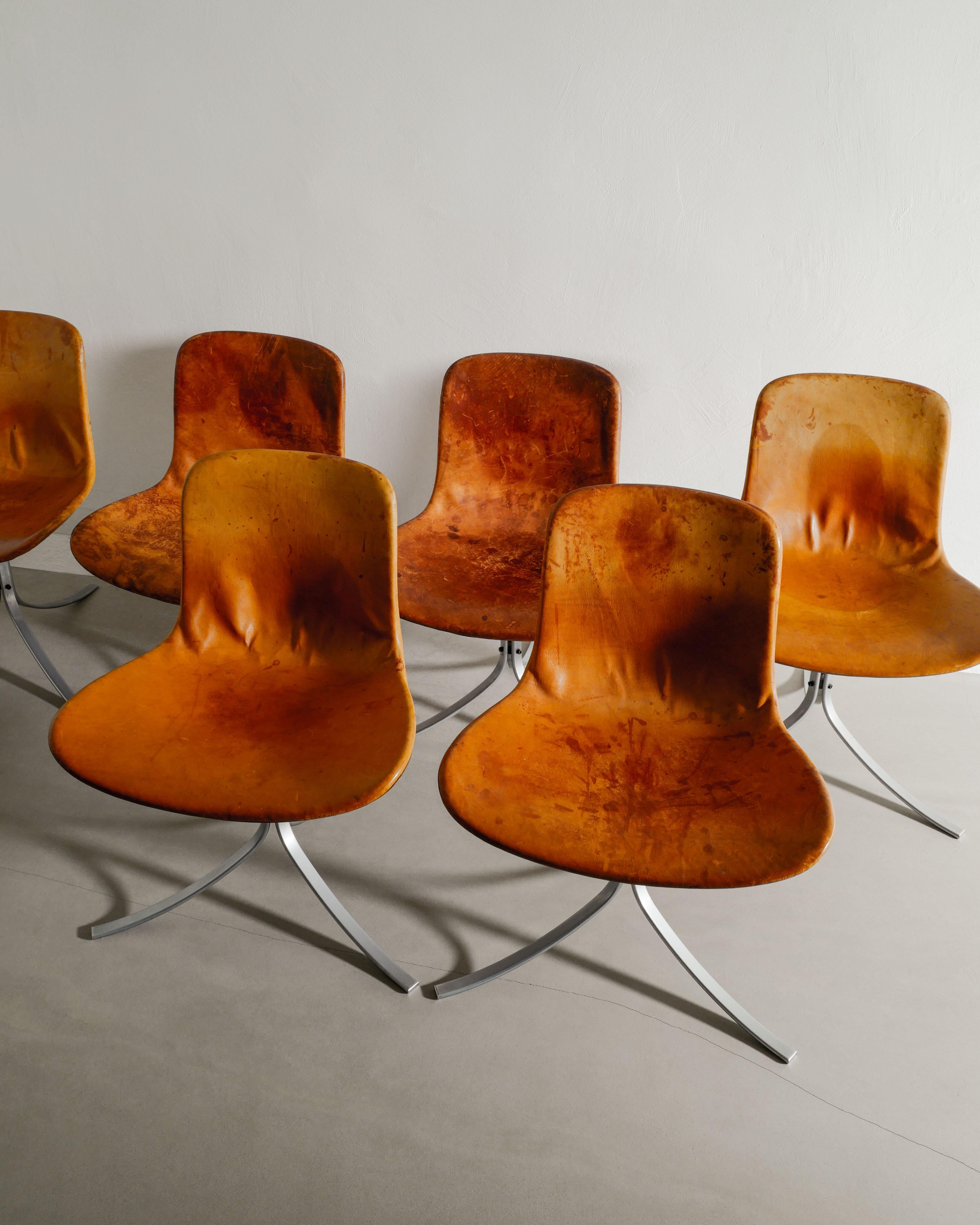 Set of Six Poul Kjaerholm PK9 Dining Chairs in Brown Leather by E. Kold, 1960s In Good Condition For Sale In Stockholm, SE