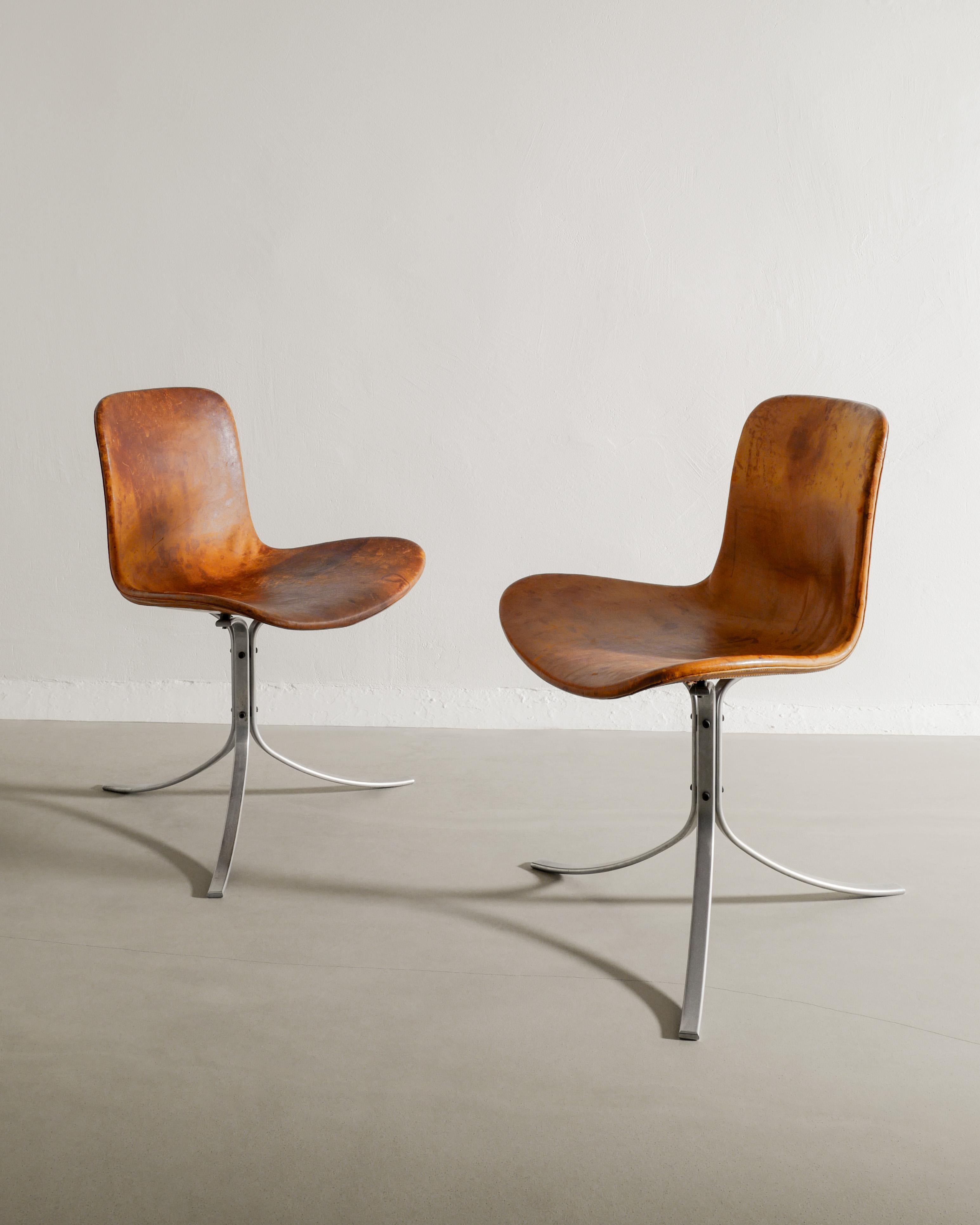 Mid-20th Century Set of Six Poul Kjaerholm PK9 Dining Chairs in Brown Leather by E. Kold, 1960s For Sale