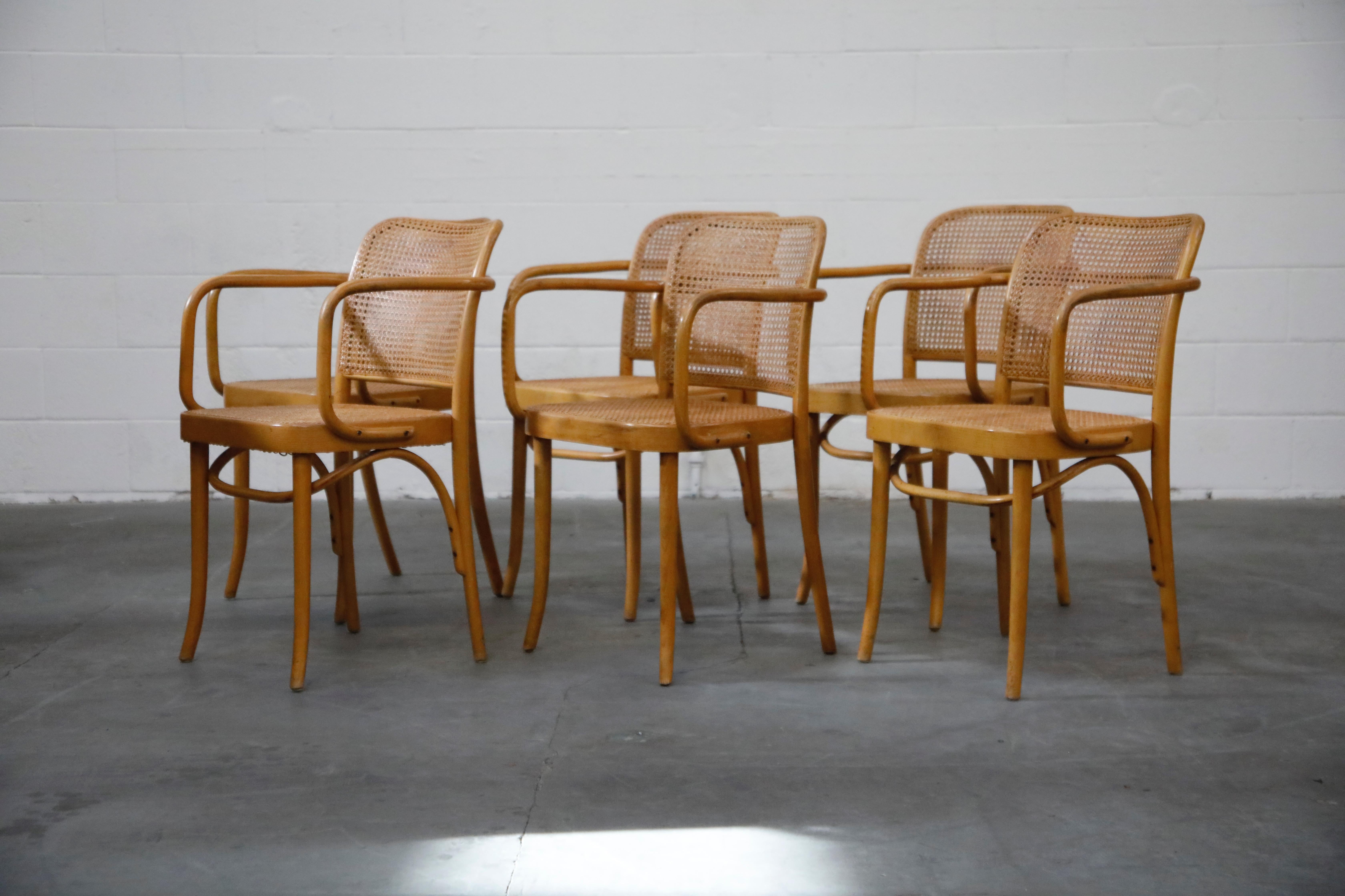 Mid-Century Modern Set of Six 'Prague' Dining Chairs by Josef Frank & Josef Hoffmann, 1960s, Signed