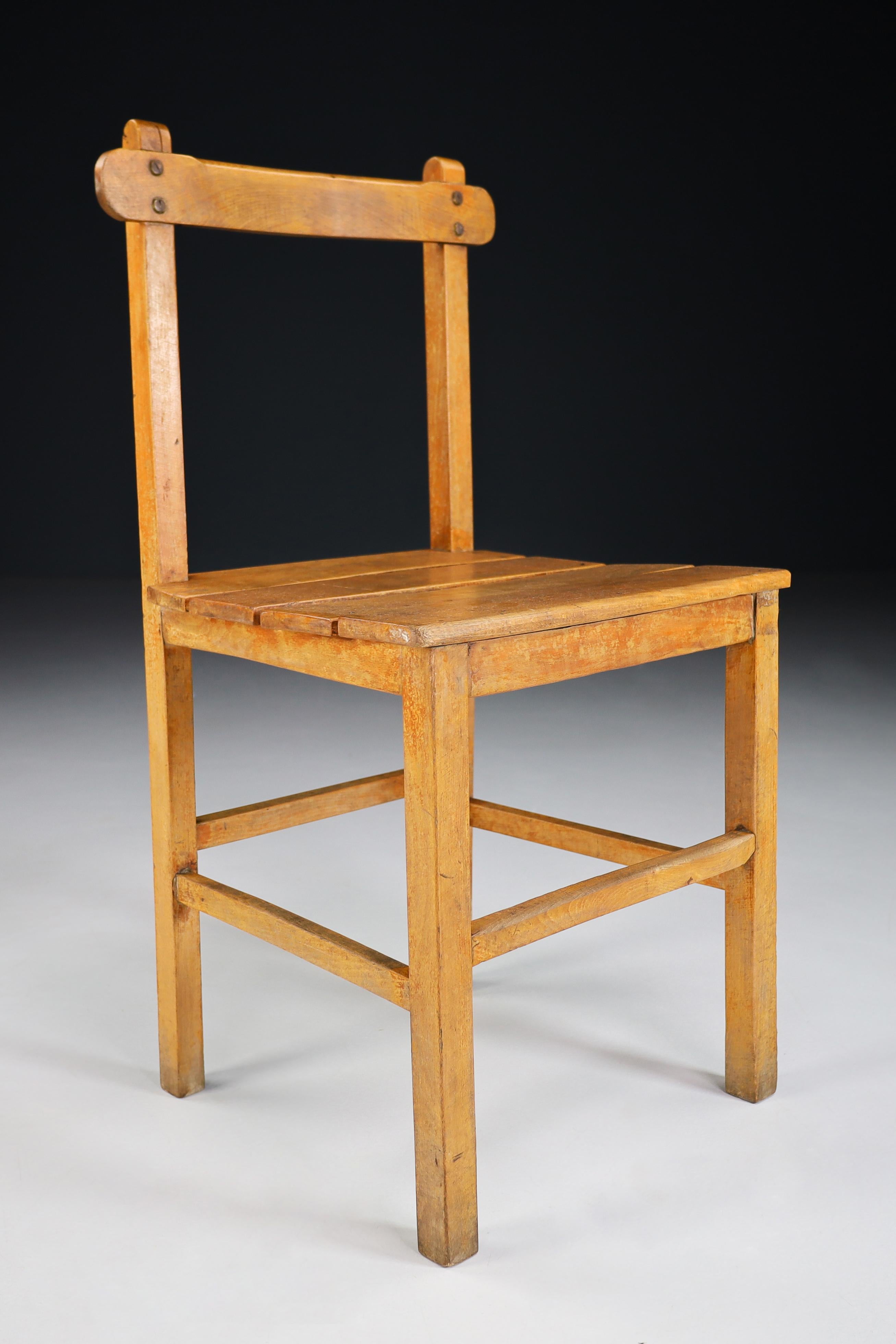 Set of Six Primitive Chairs in Patinated Beechwood, France 1950s 3