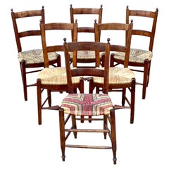 Set of Six Provincial Dining Chairs with Woven Rush Seats