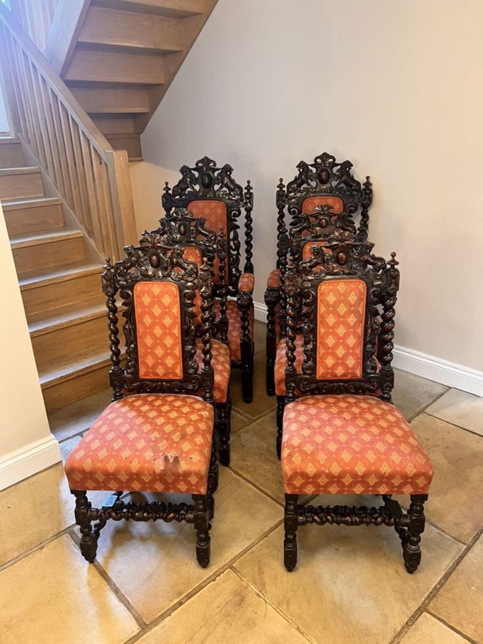 Set of six quality carved oak antique Victorian dining chairs  In Good Condition In Ipswich, GB