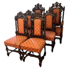 Set of six quality carved oak antique Victorian dining chairs 