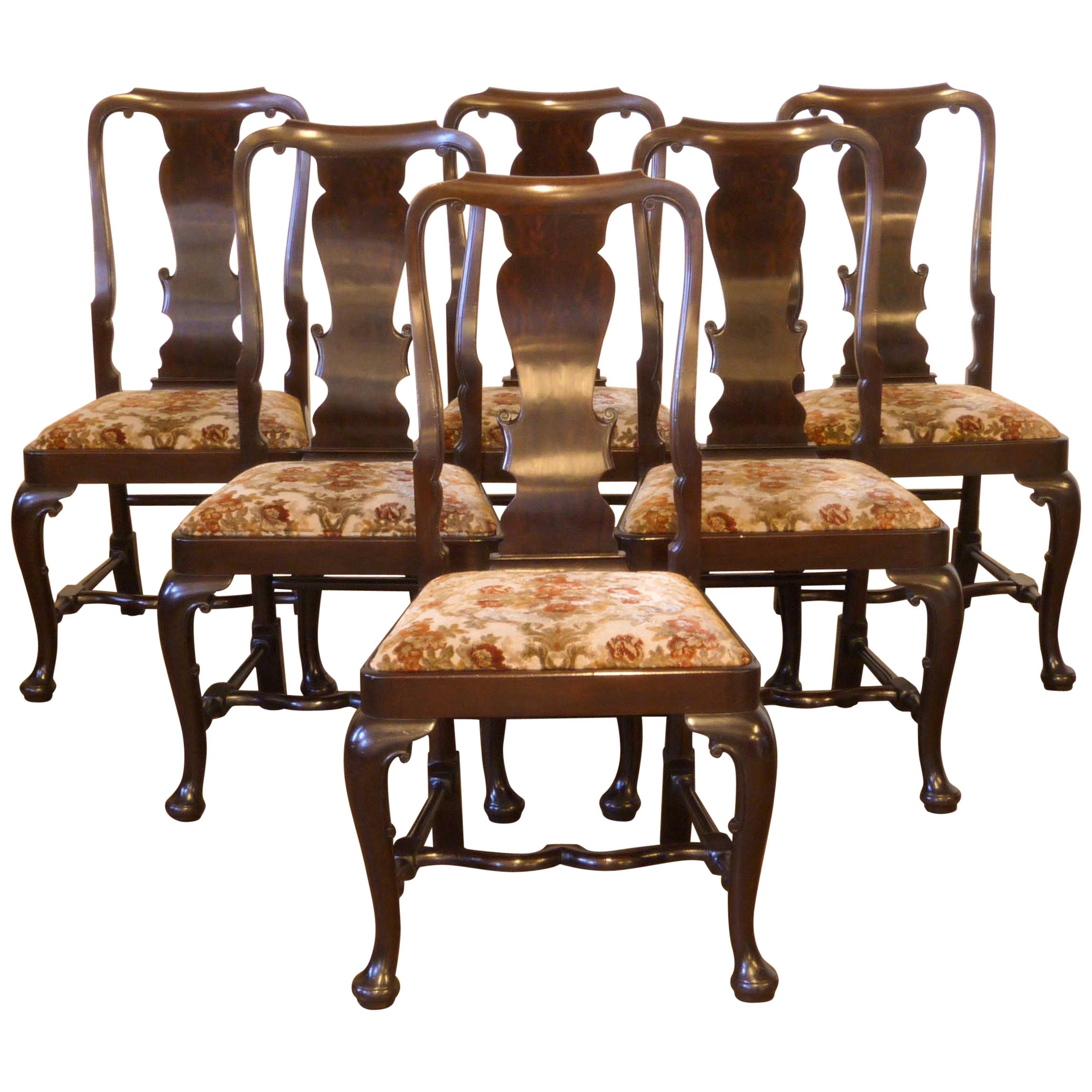 Set of Six Queen Anne Style Mahogany Chairs