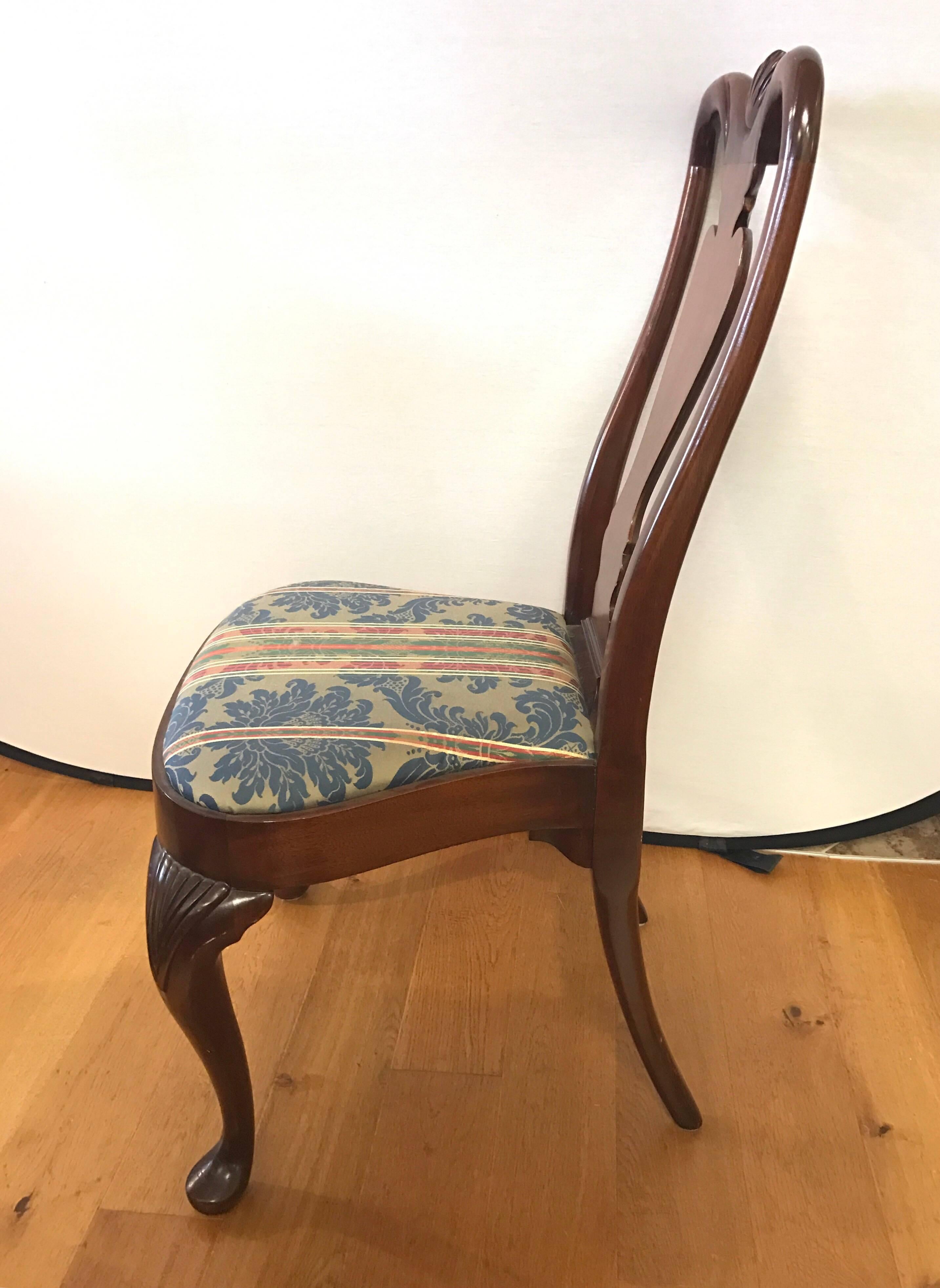 Set of Six Queen Anne Style Mahogany Dining Chairs In Excellent Condition In West Hartford, CT