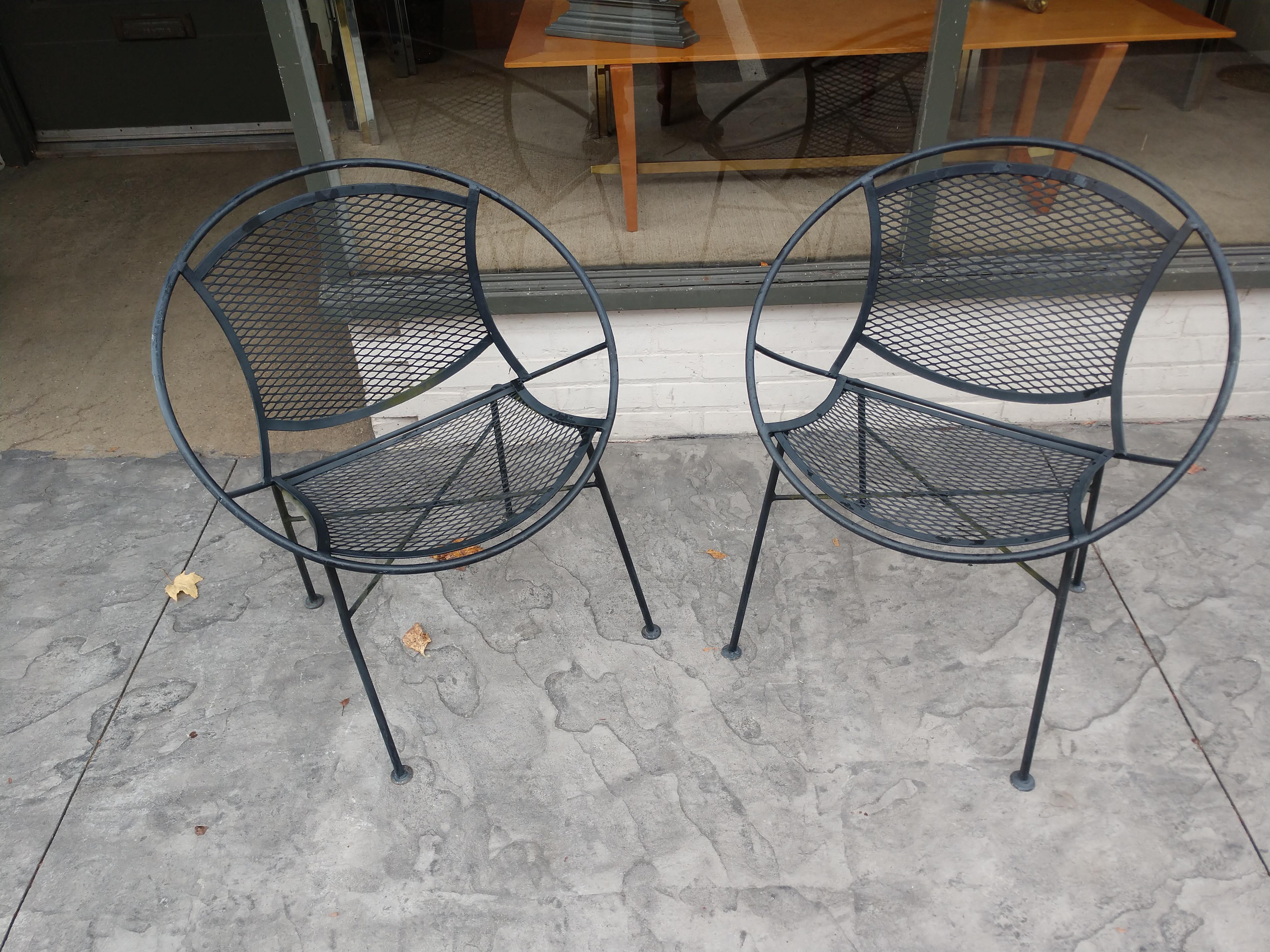 Hand-Crafted Six Mid Century Radar Outdoor Dining Lounge Chairs by John Salterini