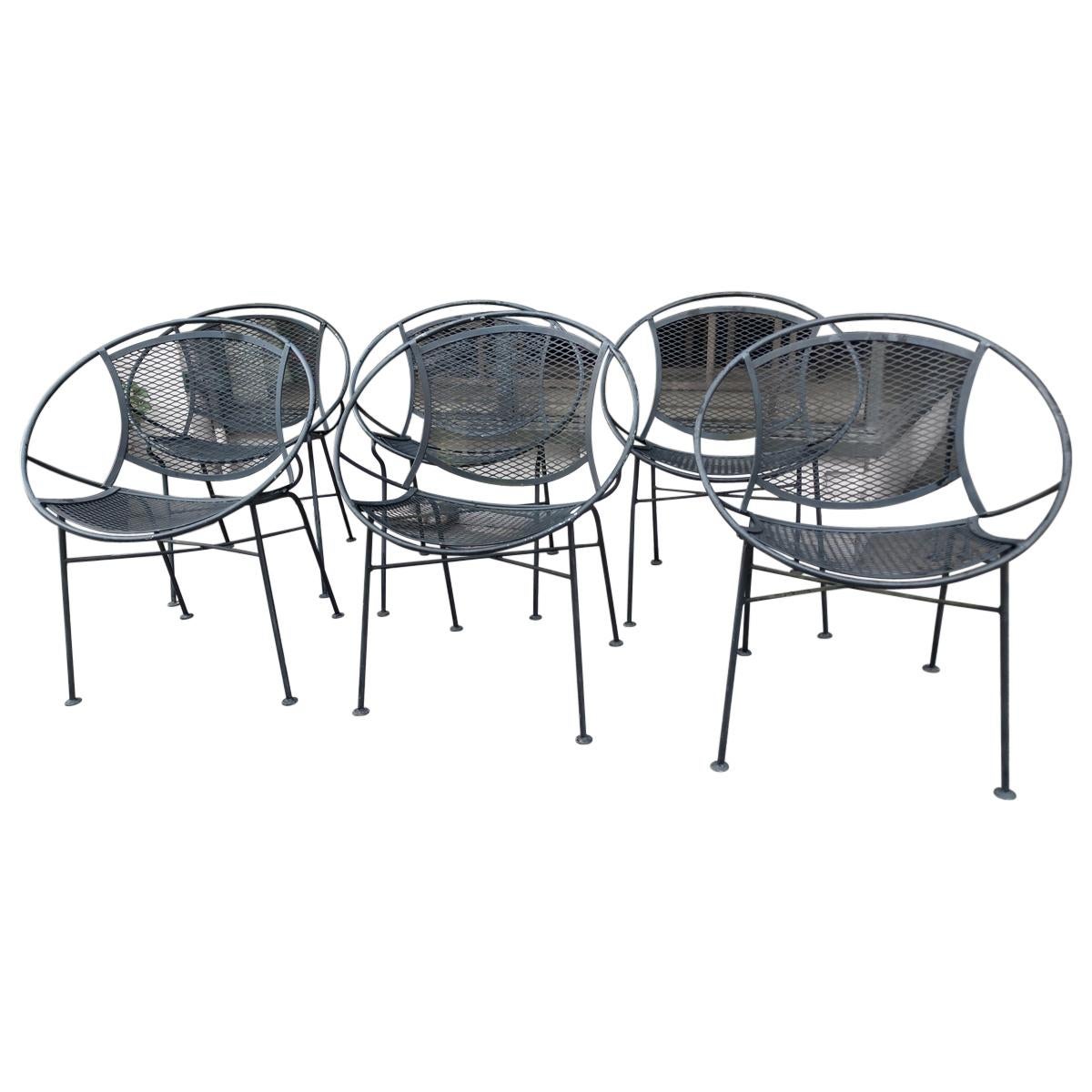 Six Mid Century Radar Outdoor Dining Lounge Chairs by John Salterini