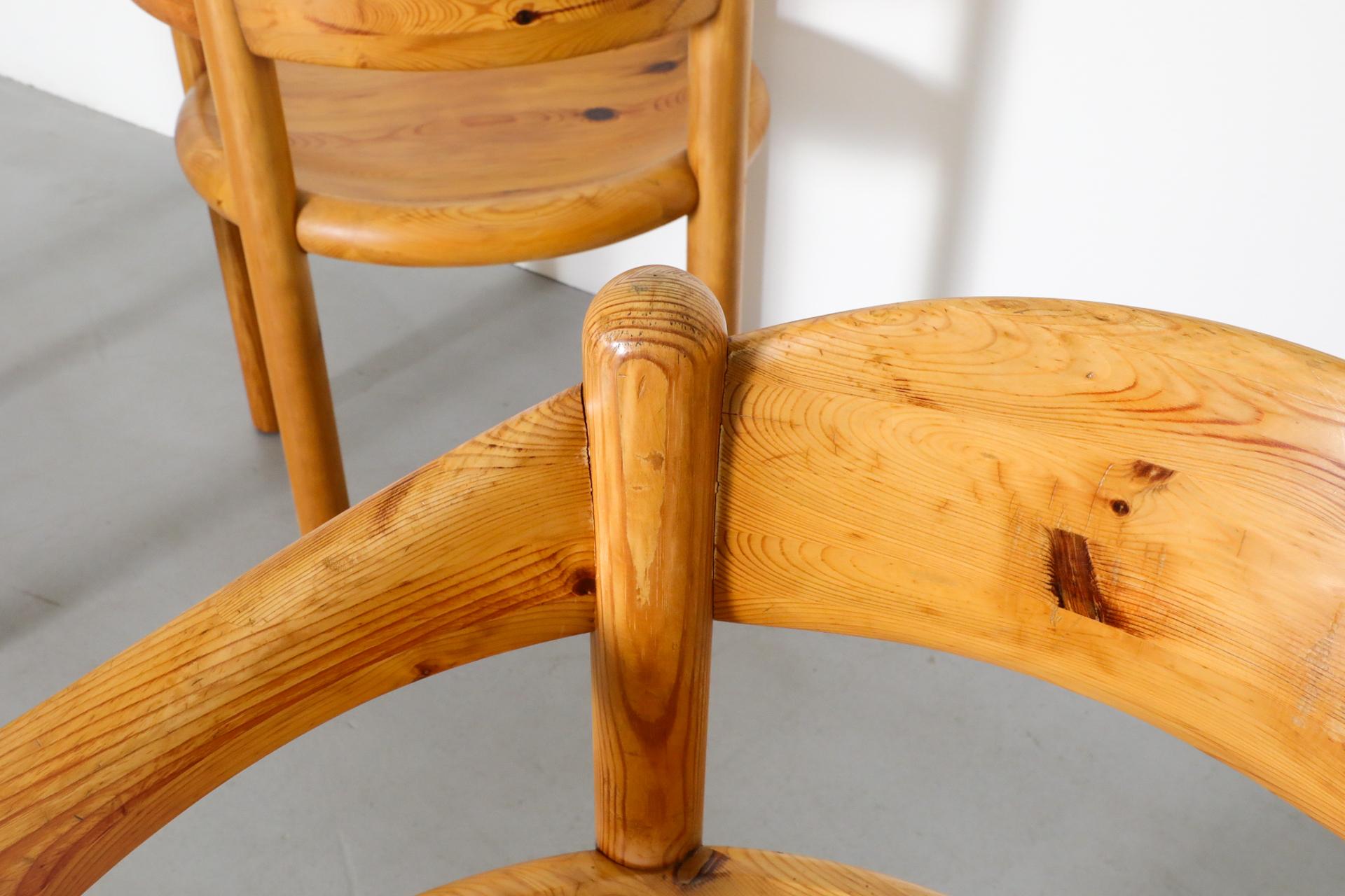 Carved Set of Six Rainer Daumiller for Hirtshals Savvaerk Pine Dining Chairs