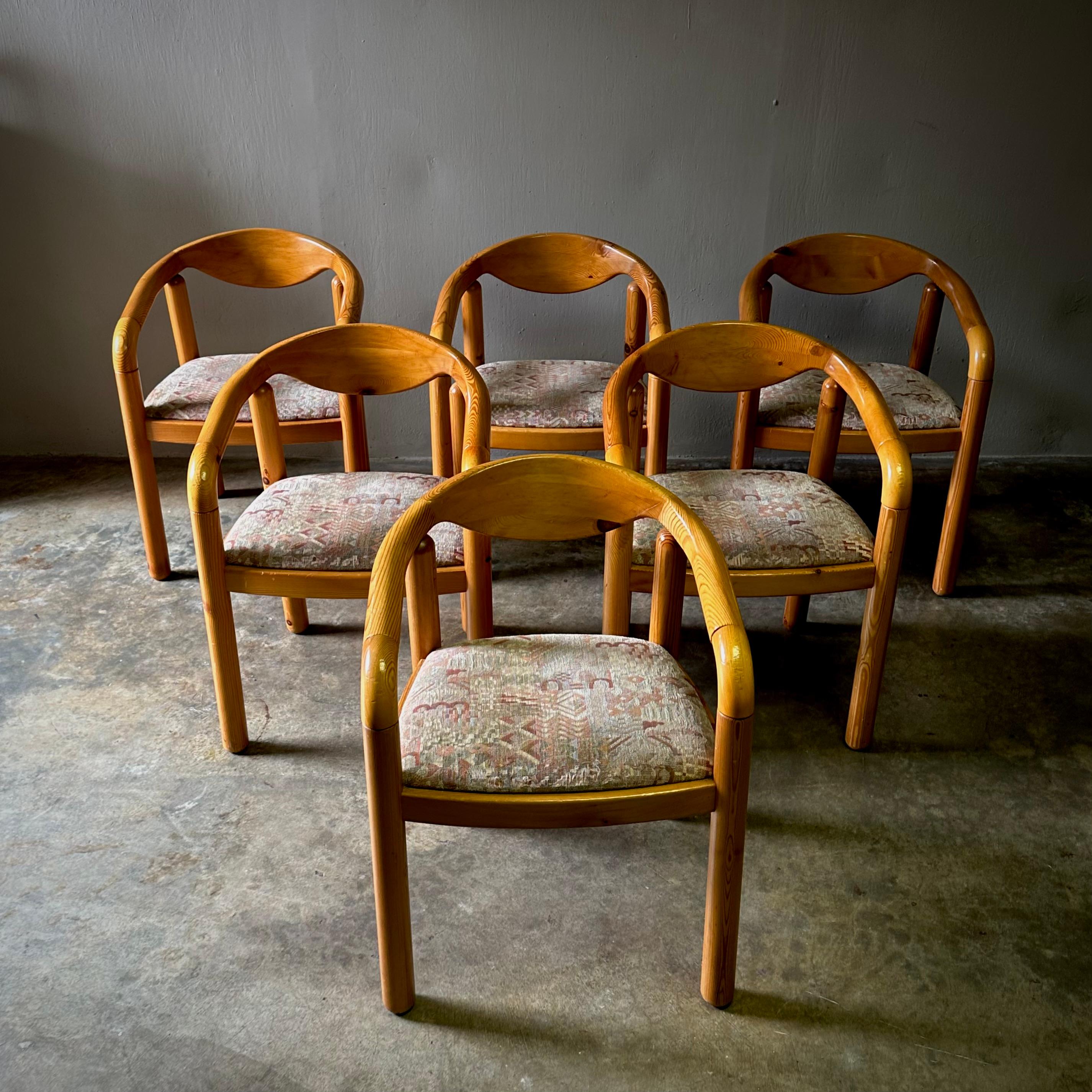 Set of Six Rainer Daumiller Pine Wood Arm Chairs In Good Condition For Sale In Los Angeles, CA