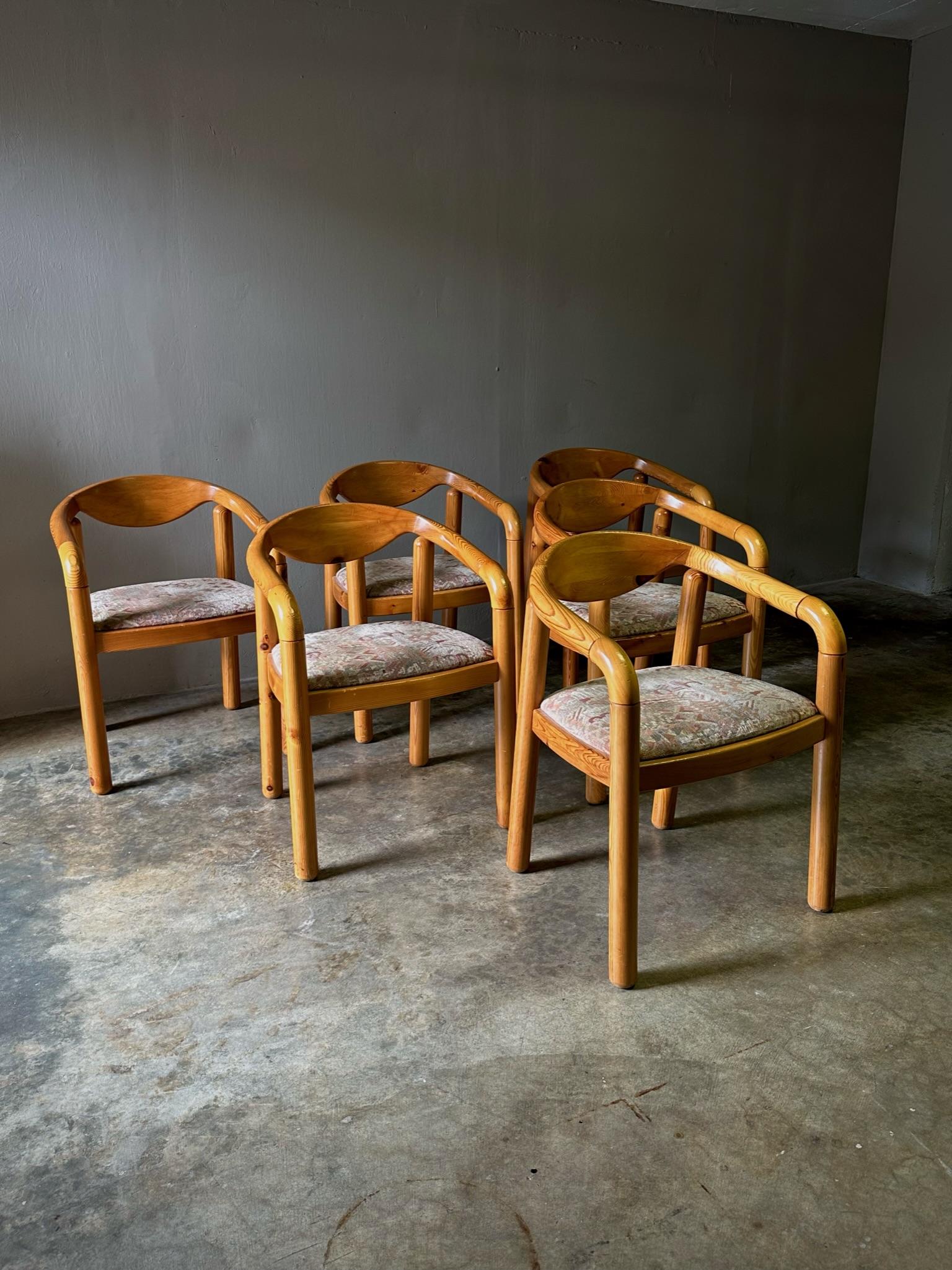 Late 20th Century Set of Six Rainer Daumiller Pine Wood Arm Chairs For Sale
