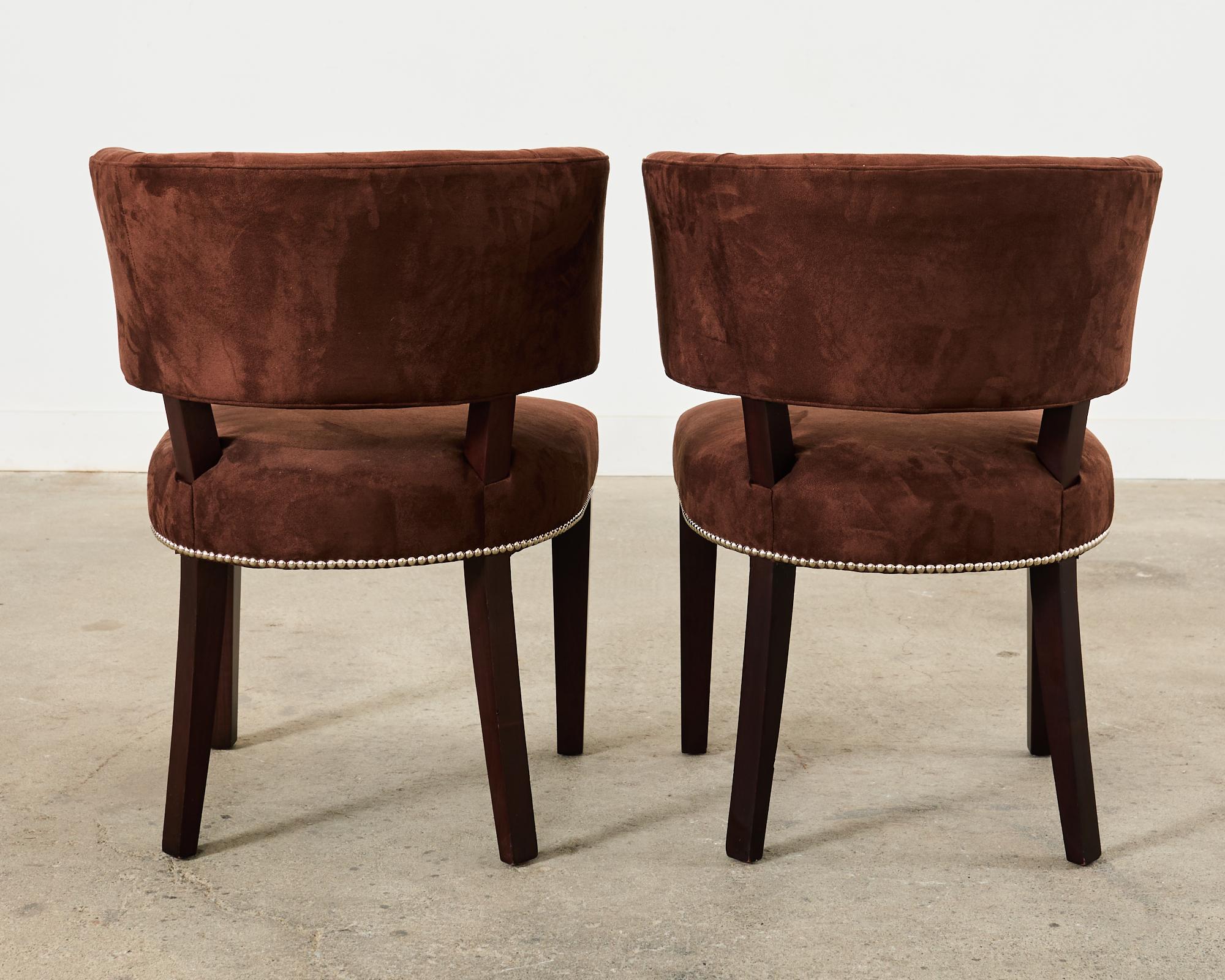 Set of Six Ralph Lauren Alcantara Barrel Back Dining Chairs 2