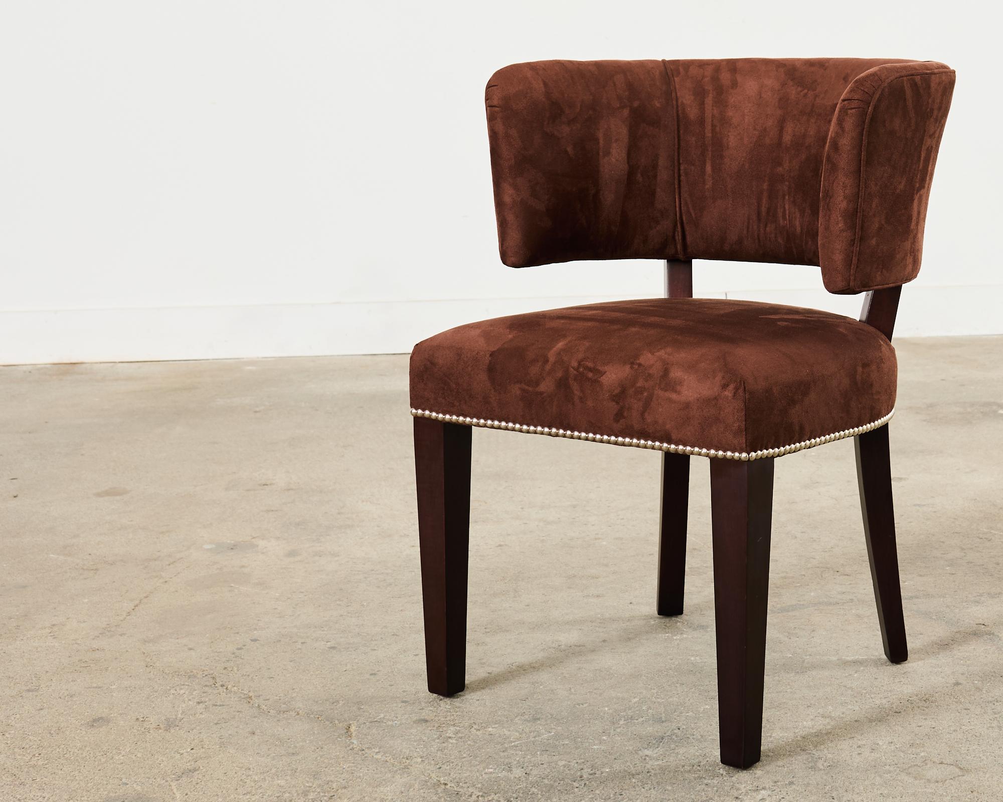 Set of Six Ralph Lauren Alcantara Barrel Back Dining Chairs For Sale 4