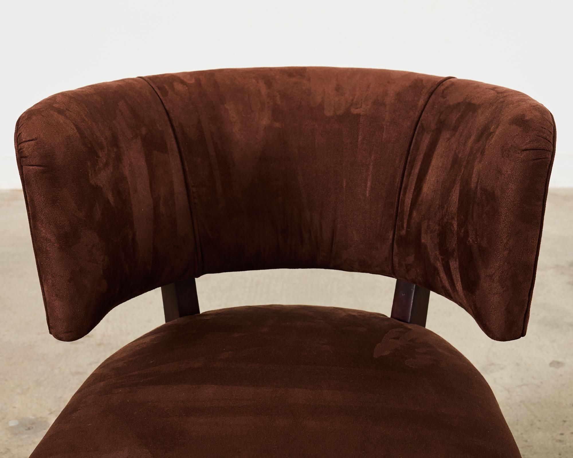 Set of Six Ralph Lauren Alcantara Barrel Back Dining Chairs 5