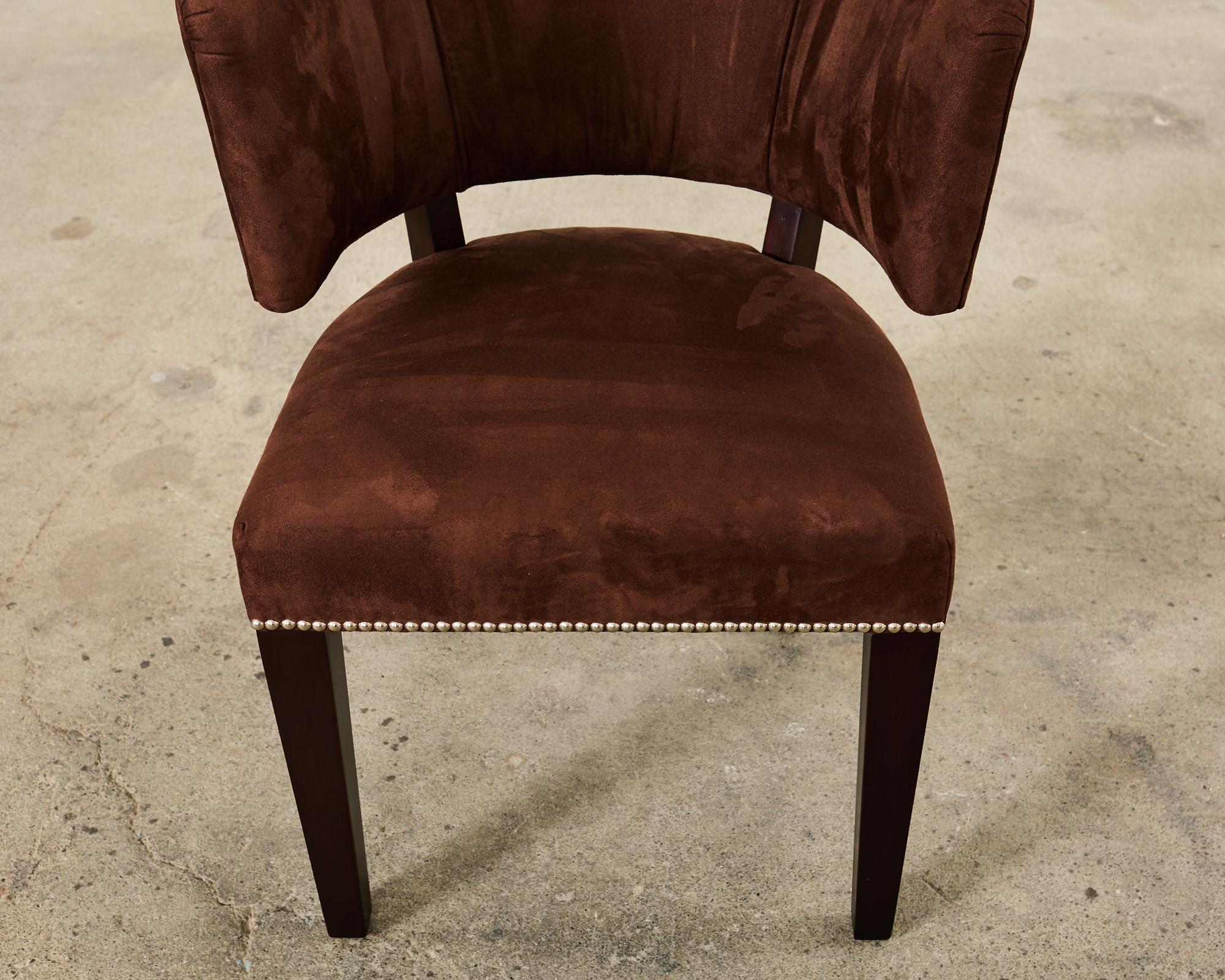 Set of Six Ralph Lauren Alcantara Barrel Back Dining Chairs For Sale 6