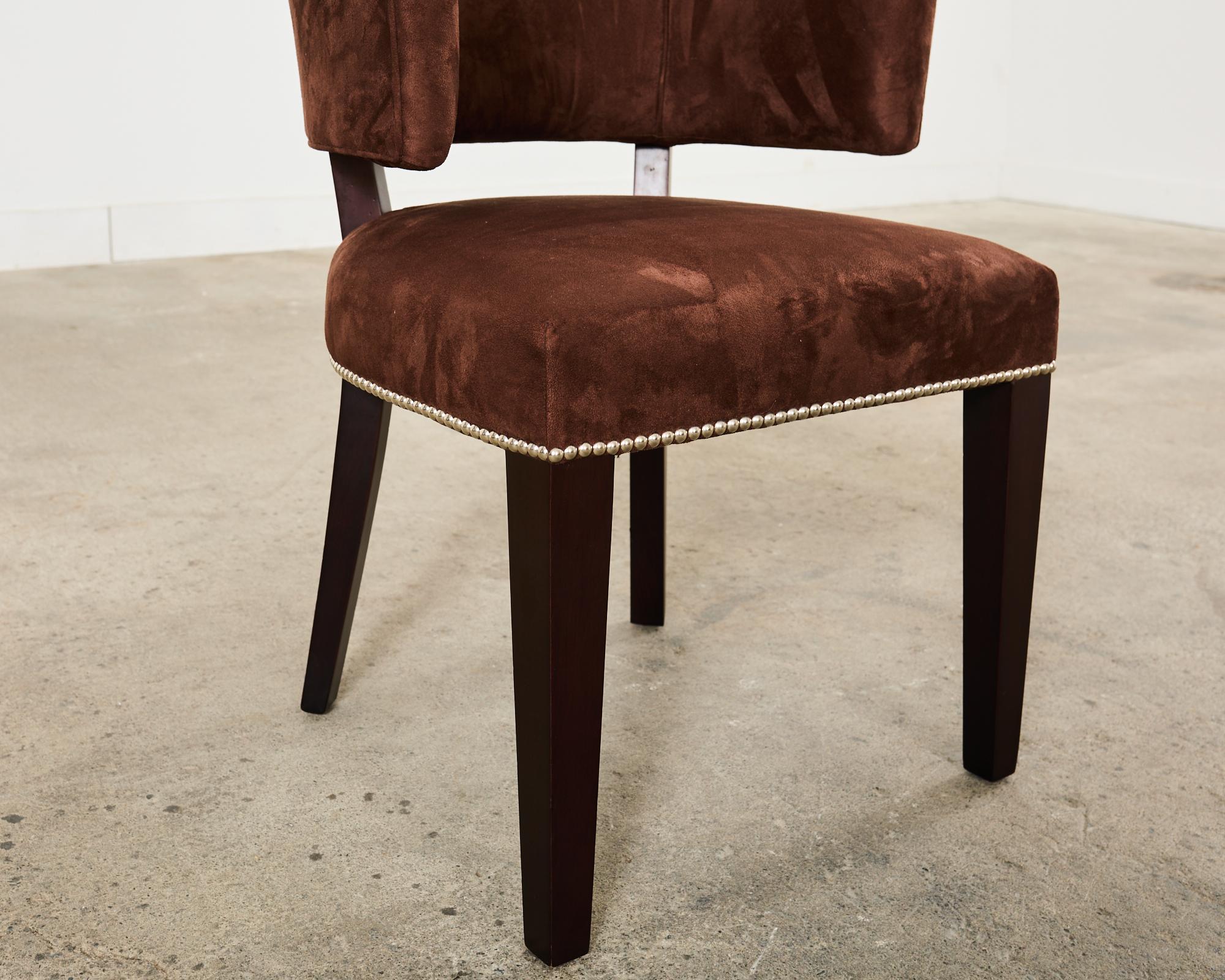 Set of Six Ralph Lauren Alcantara Barrel Back Dining Chairs For Sale 7