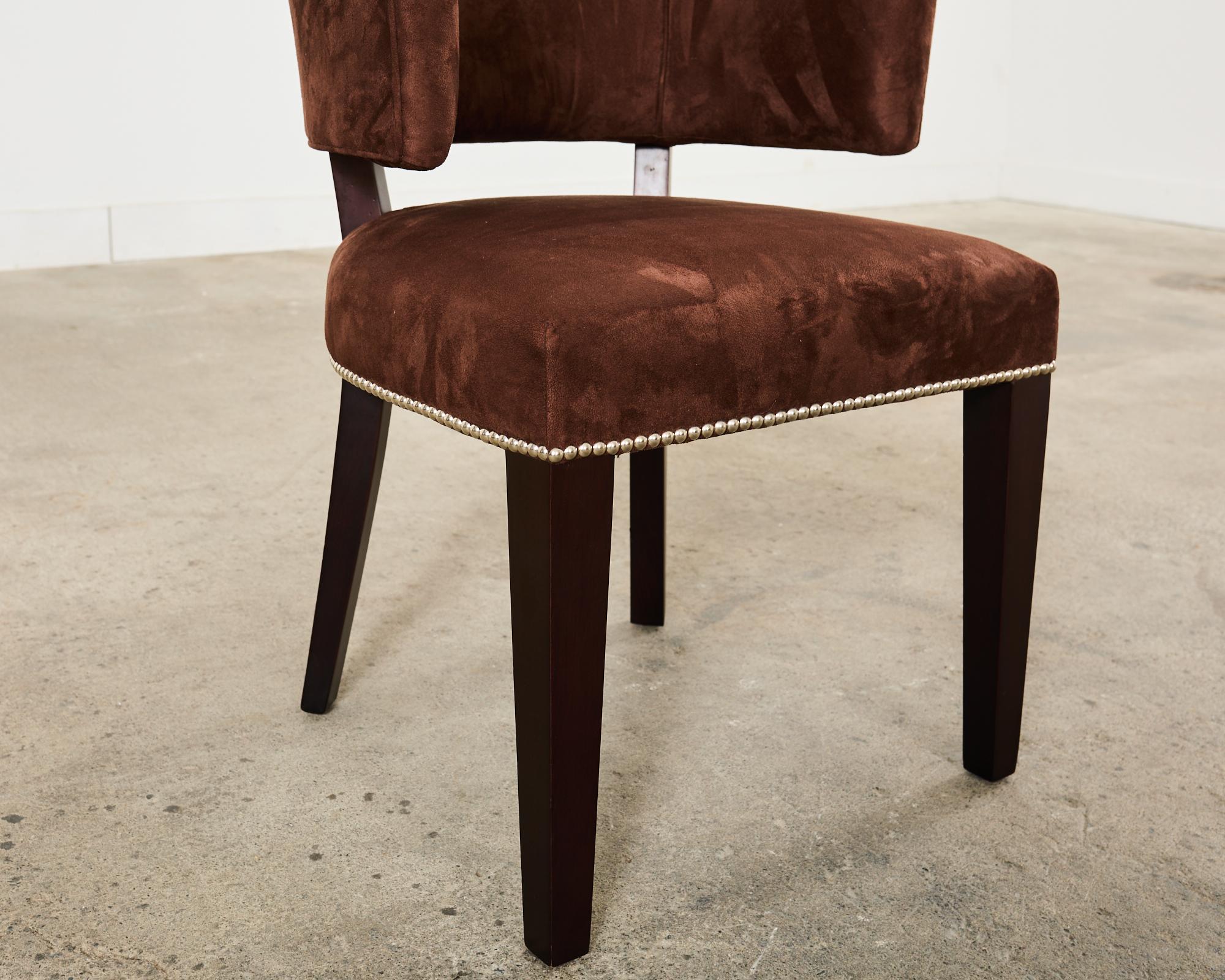 Set of Six Ralph Lauren Alcantara Barrel Back Dining Chairs 7