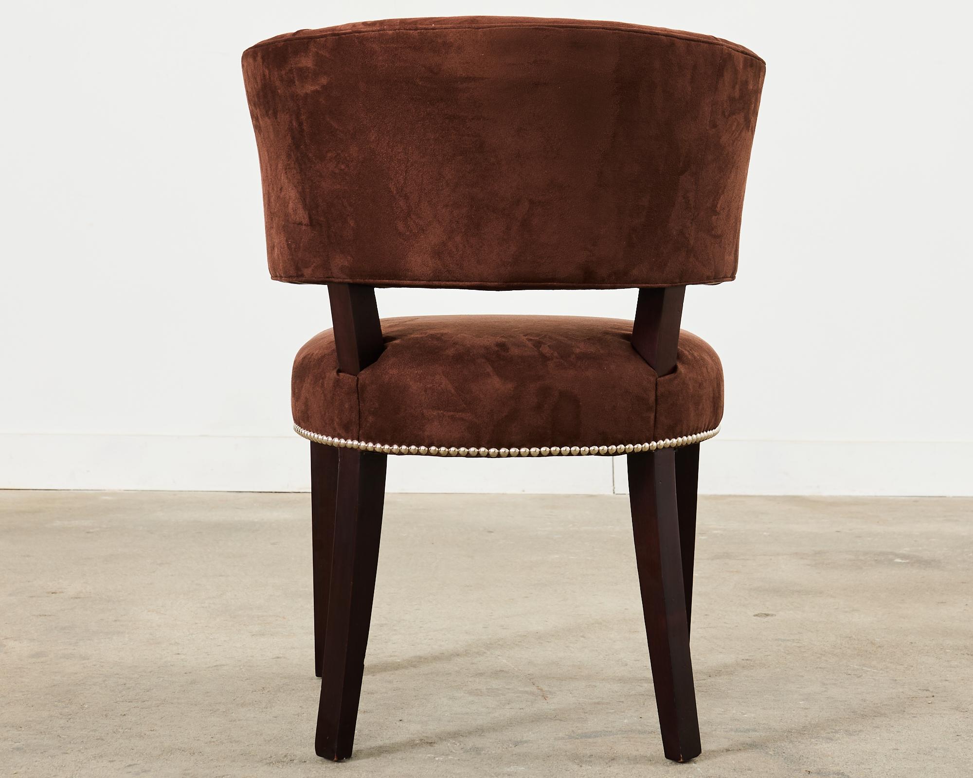 Set of Six Ralph Lauren Alcantara Barrel Back Dining Chairs For Sale 10