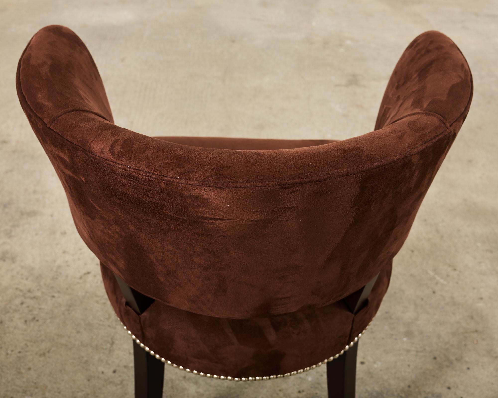 Set of Six Ralph Lauren Alcantara Barrel Back Dining Chairs 11