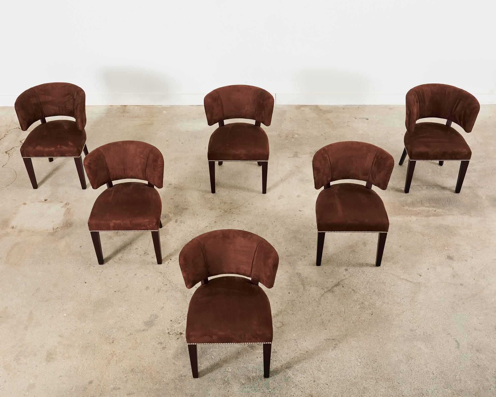 American Set of Six Ralph Lauren Alcantara Barrel Back Dining Chairs For Sale
