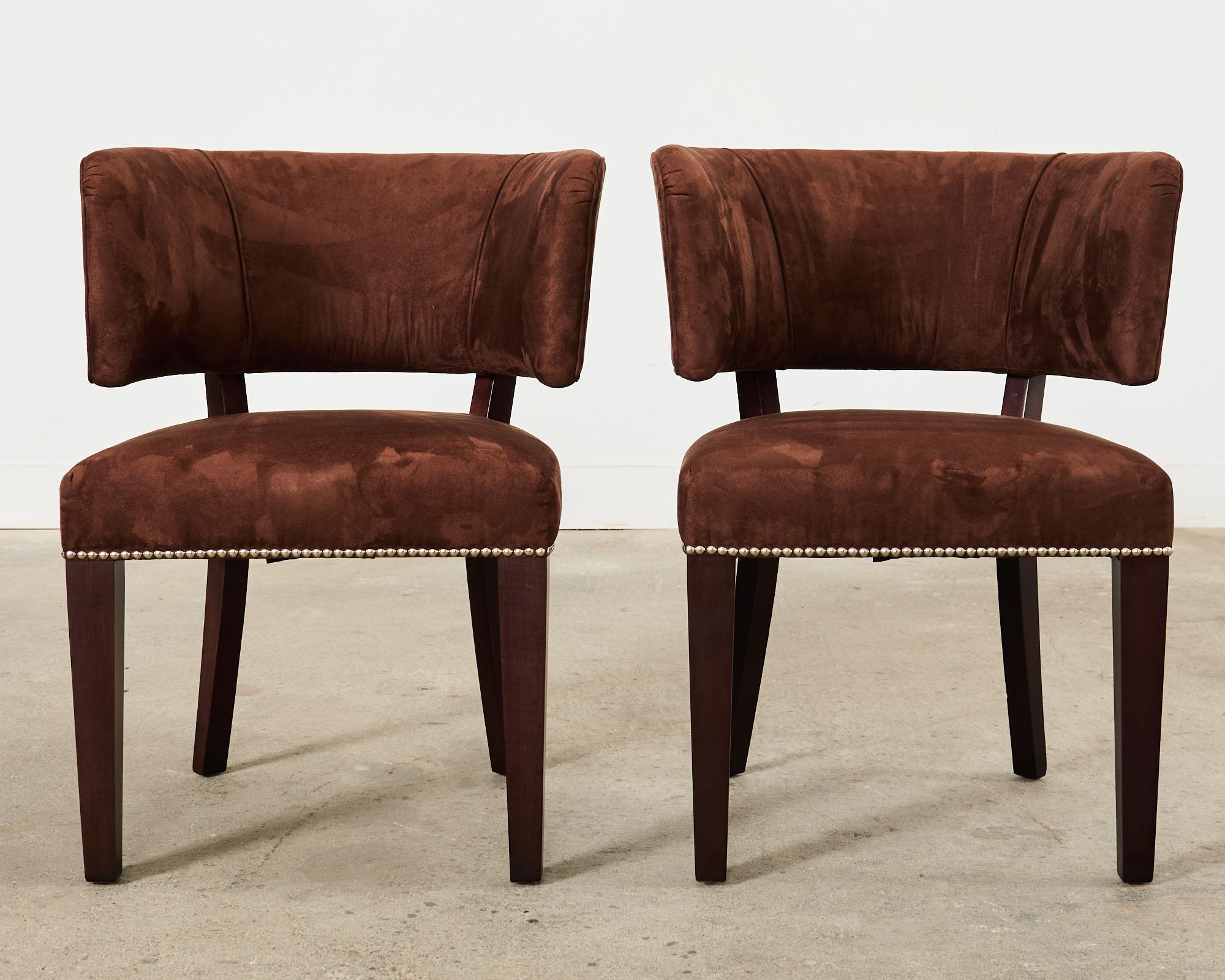 Hand-Crafted Set of Six Ralph Lauren Alcantara Barrel Back Dining Chairs For Sale
