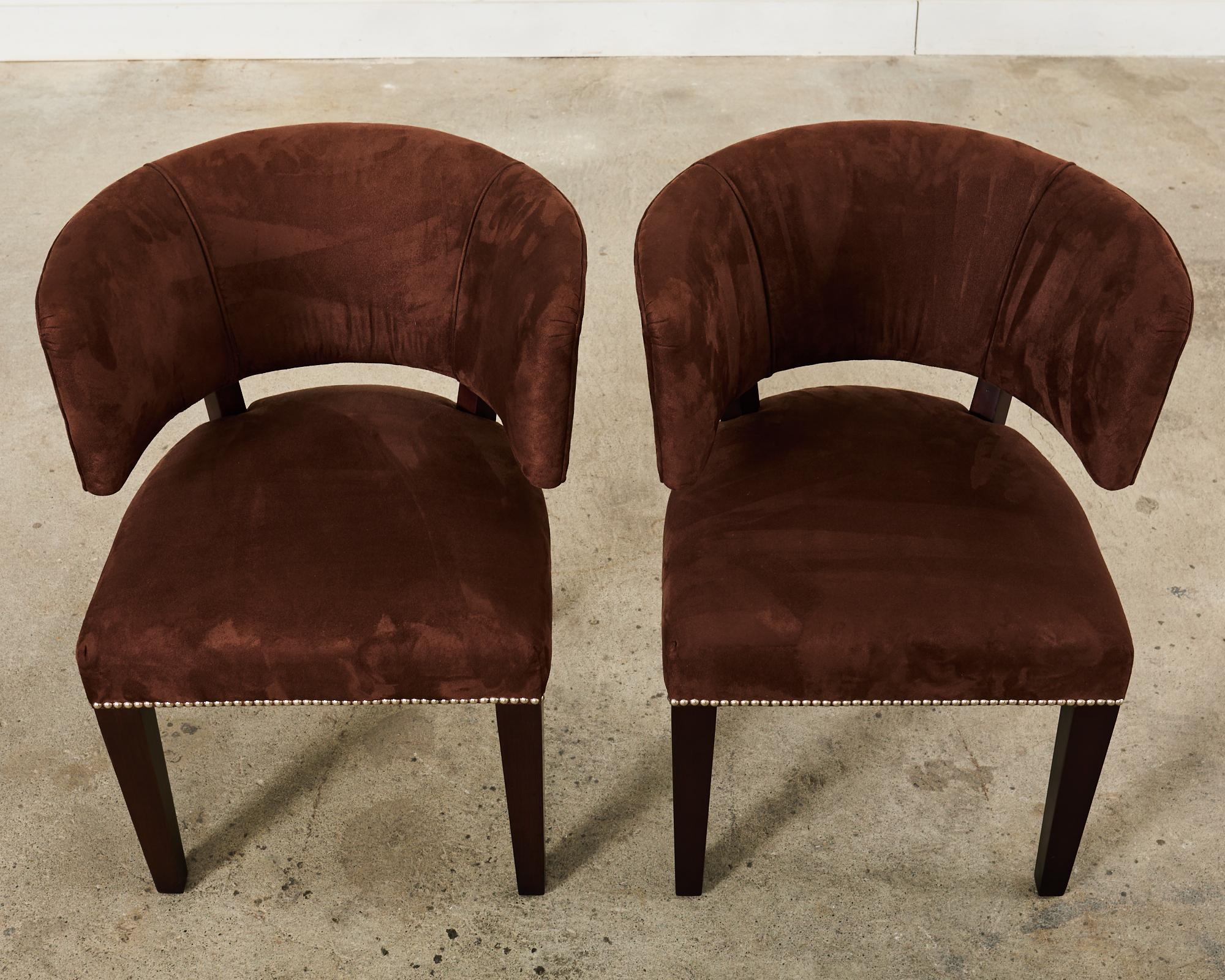 Set of Six Ralph Lauren Alcantara Barrel Back Dining Chairs In Good Condition In Rio Vista, CA