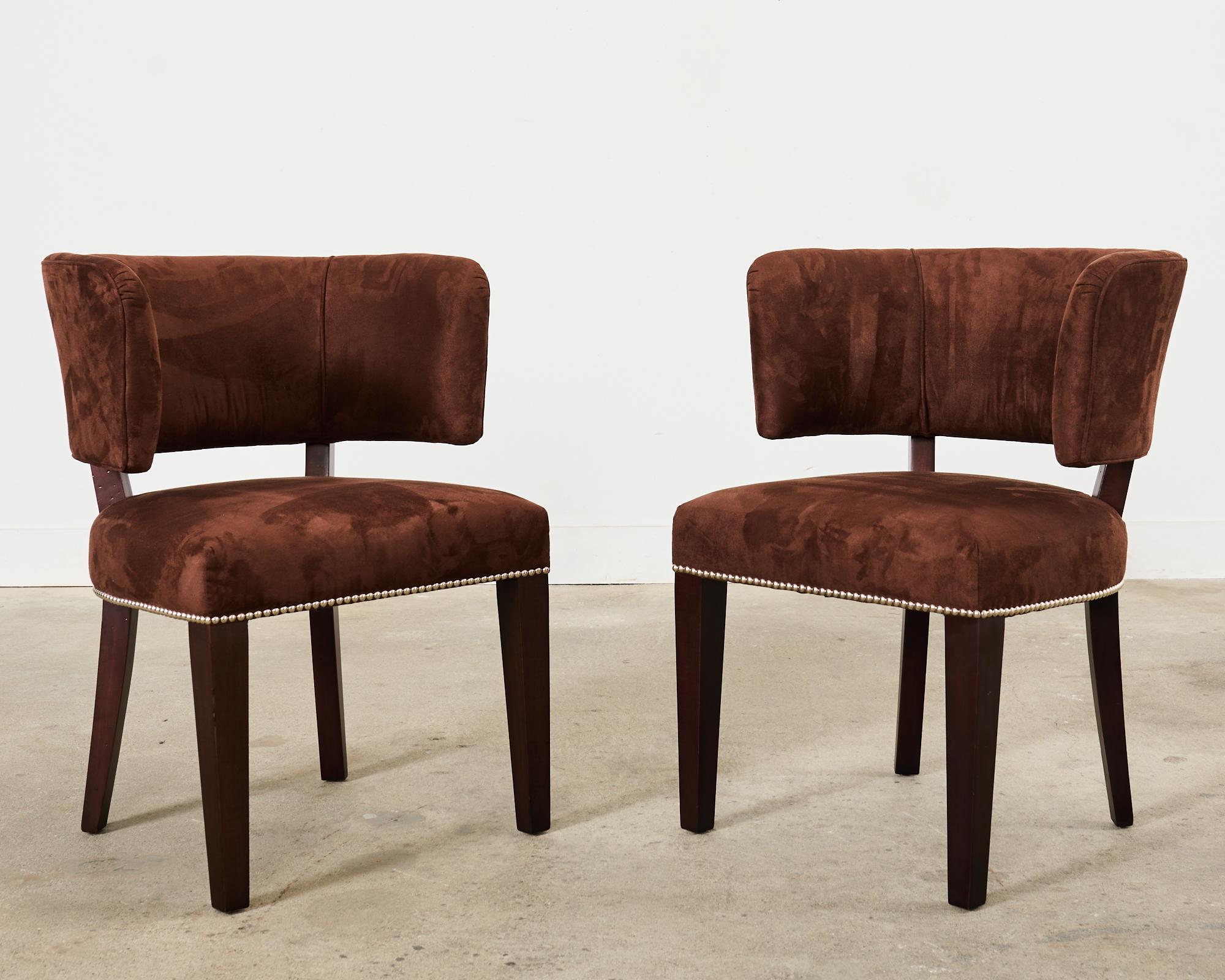 Contemporary Set of Six Ralph Lauren Alcantara Barrel Back Dining Chairs For Sale