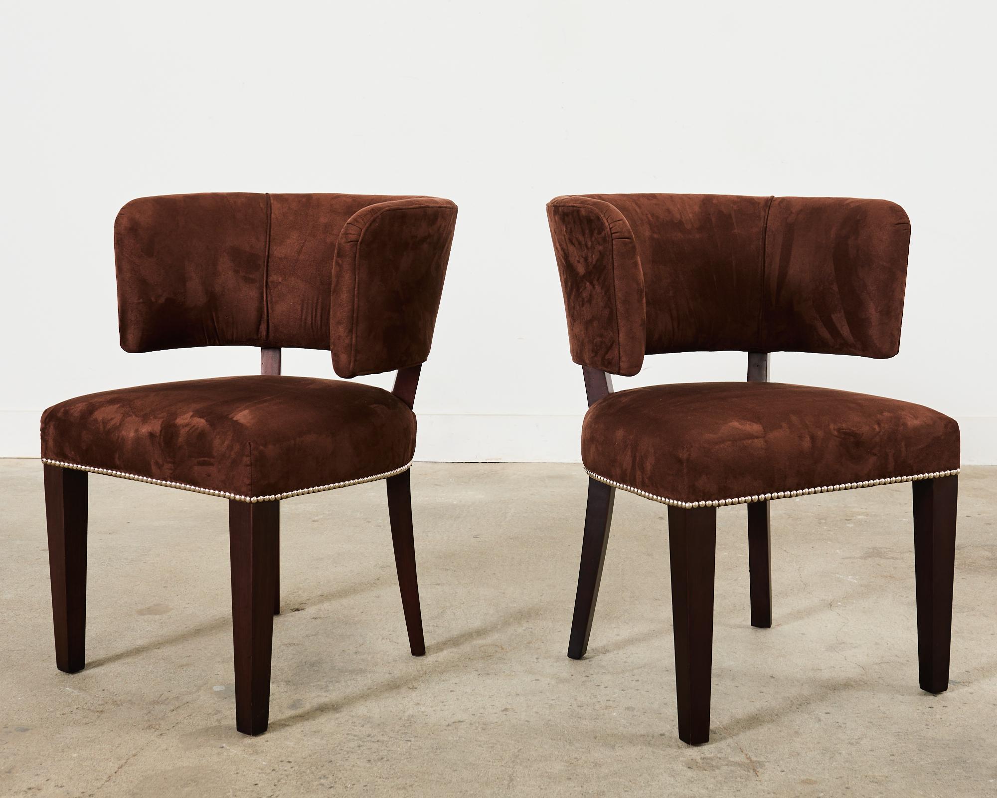Fabric Set of Six Ralph Lauren Alcantara Barrel Back Dining Chairs For Sale