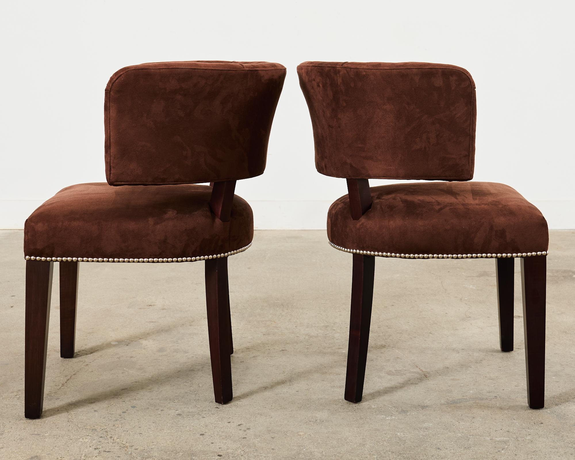 Set of Six Ralph Lauren Alcantara Barrel Back Dining Chairs For Sale 1