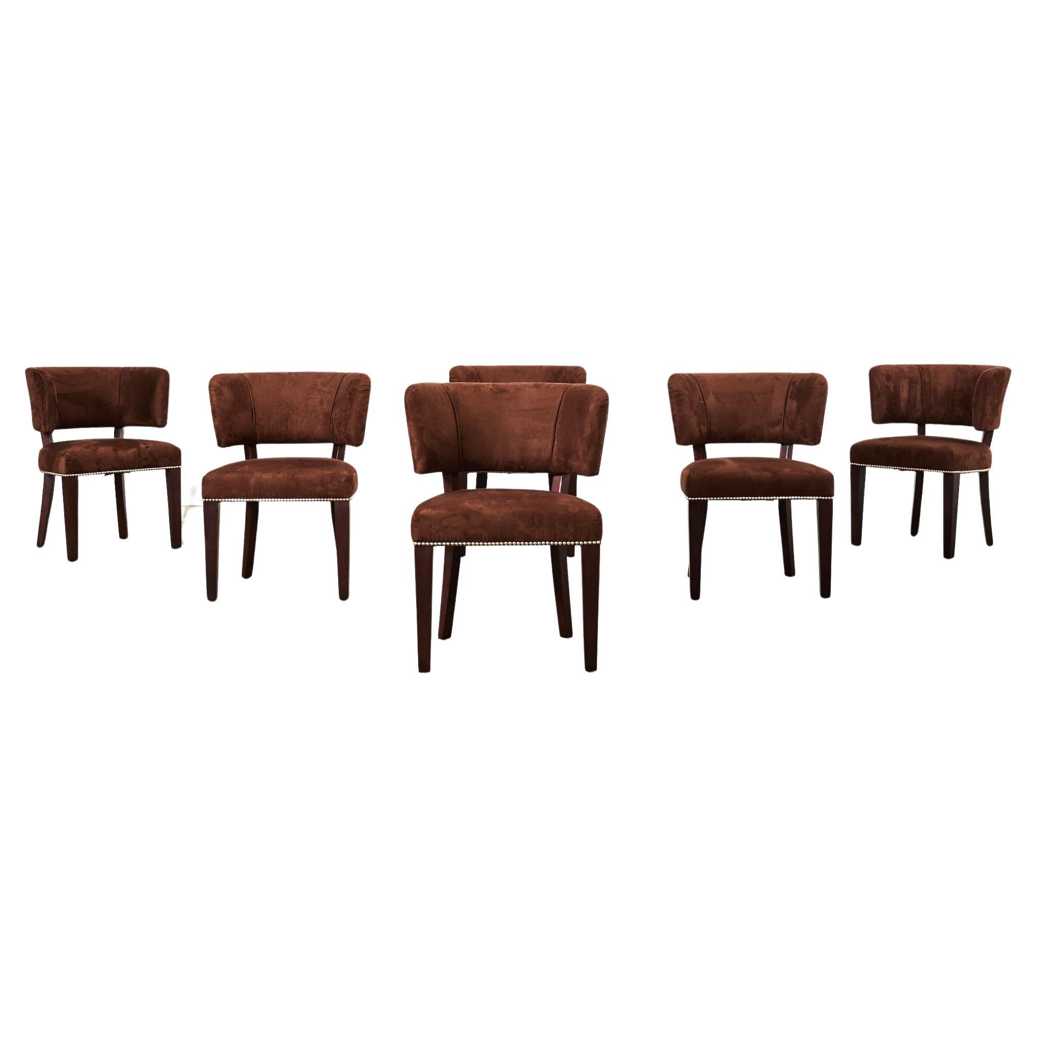 Set of Six Ralph Lauren Alcantara Barrel Back Dining Chairs For Sale