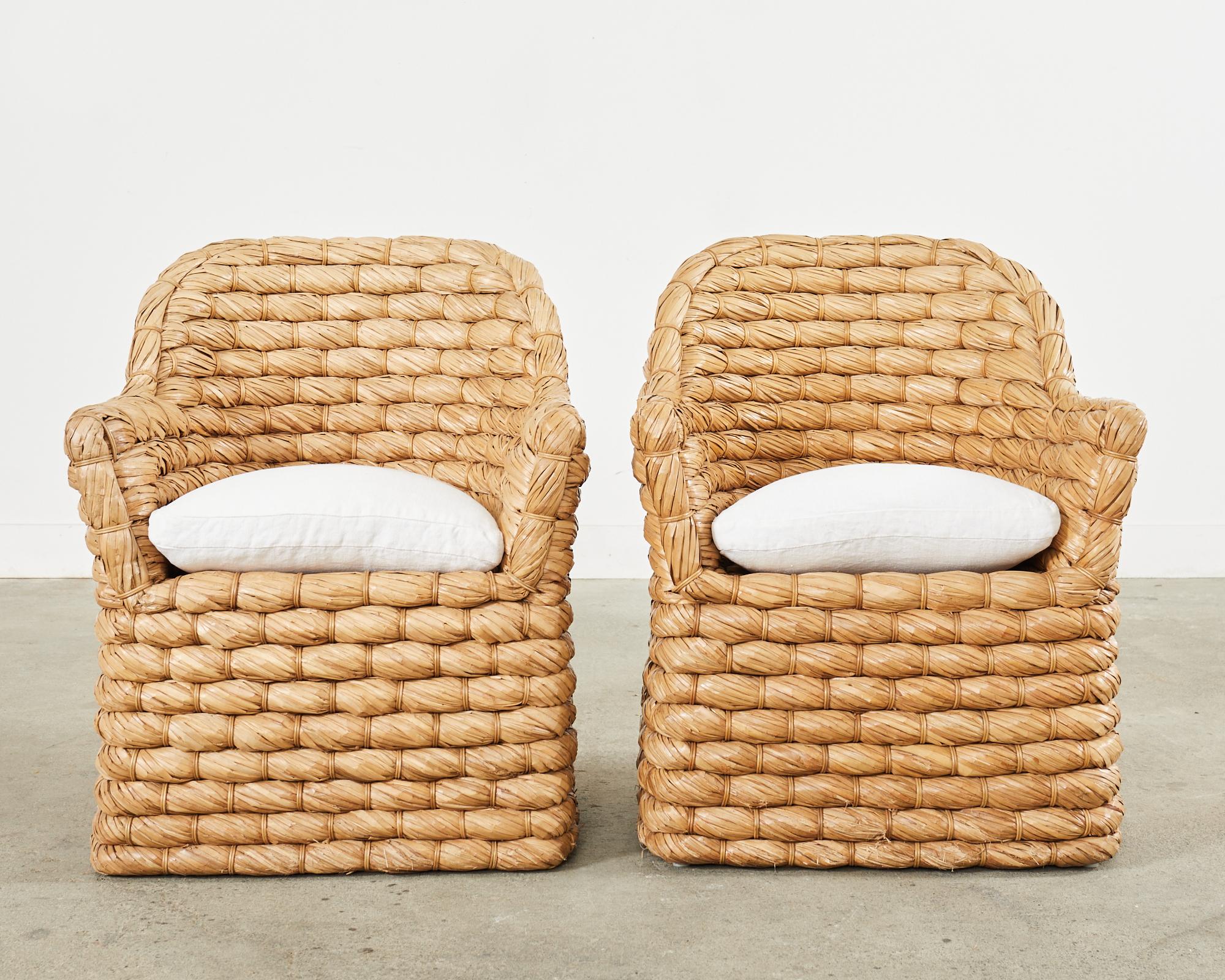 Organic Modern Set of Six Ralph Lauren Joshua Tree Woven Dining Armchairs